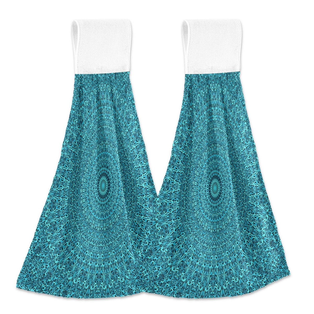 Oarencol Teal Boho Mandala Flower Kitchen Hand Towel Absorbent Hanging Tie Towels With Loop For Bathroom 2 Pcs