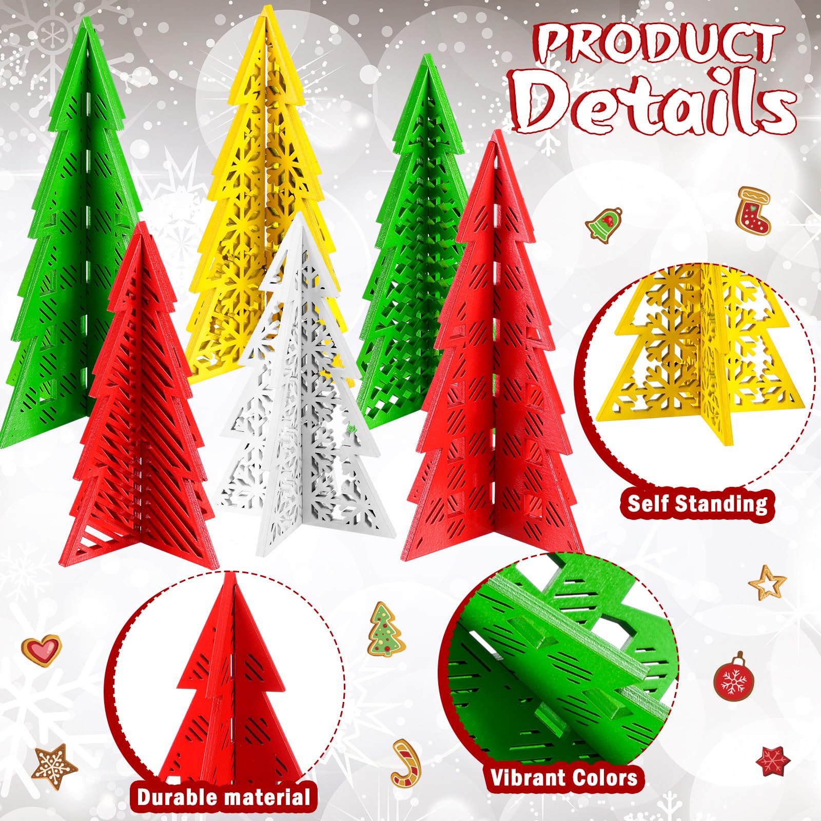 Maitys 12 Pcs Christmas Decoration 4 Sizes Wooden Tree Tabletop Decoration Merry Christmas 3D Sign Green Red Freestanding Engrav