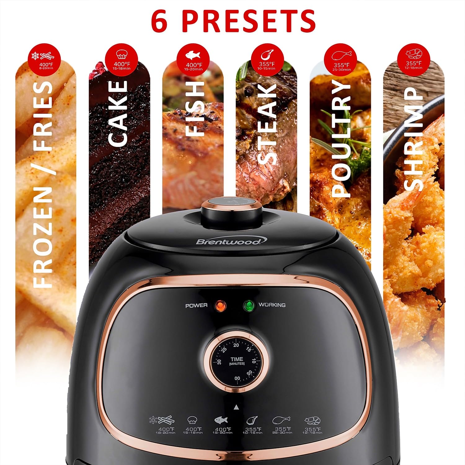 Brentwood Appliances Af-202Bkc 2-Quart 1,200-Watt Electric Air Fryer With Timer And Temperature Control (Black/Copper), Normal