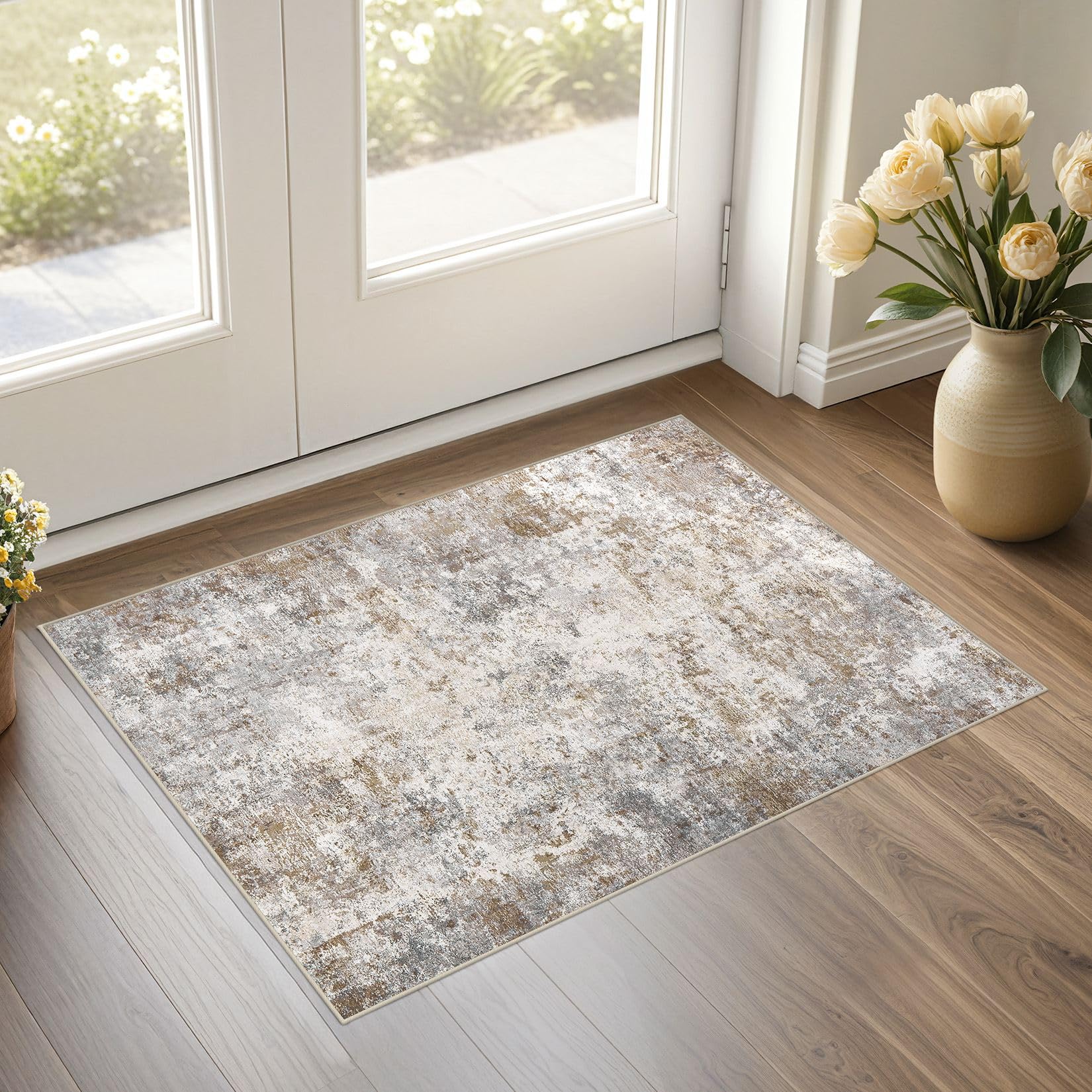 UERMEI 12x14 Area Rug Living Room Rugs - Washable Neutral Modern Abstract Soft Thin Large Rug Indoor Floor No Slip Rug Carpet fo