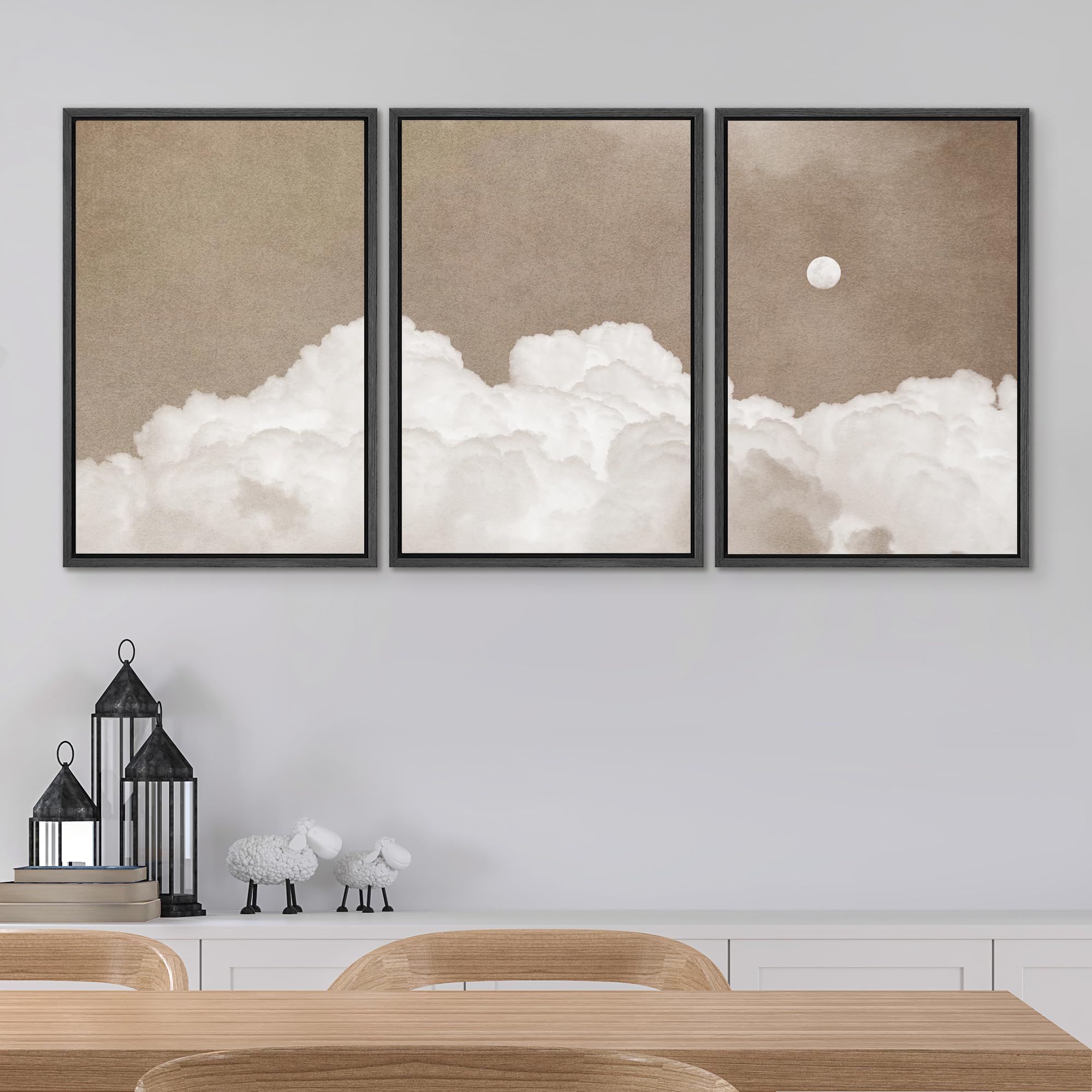 Signwin Framed Canvas Print Wall Art Set Celestial Softness Cloudy Skies And A Moonlit Night Abstract Modern Art Bohemian Decora