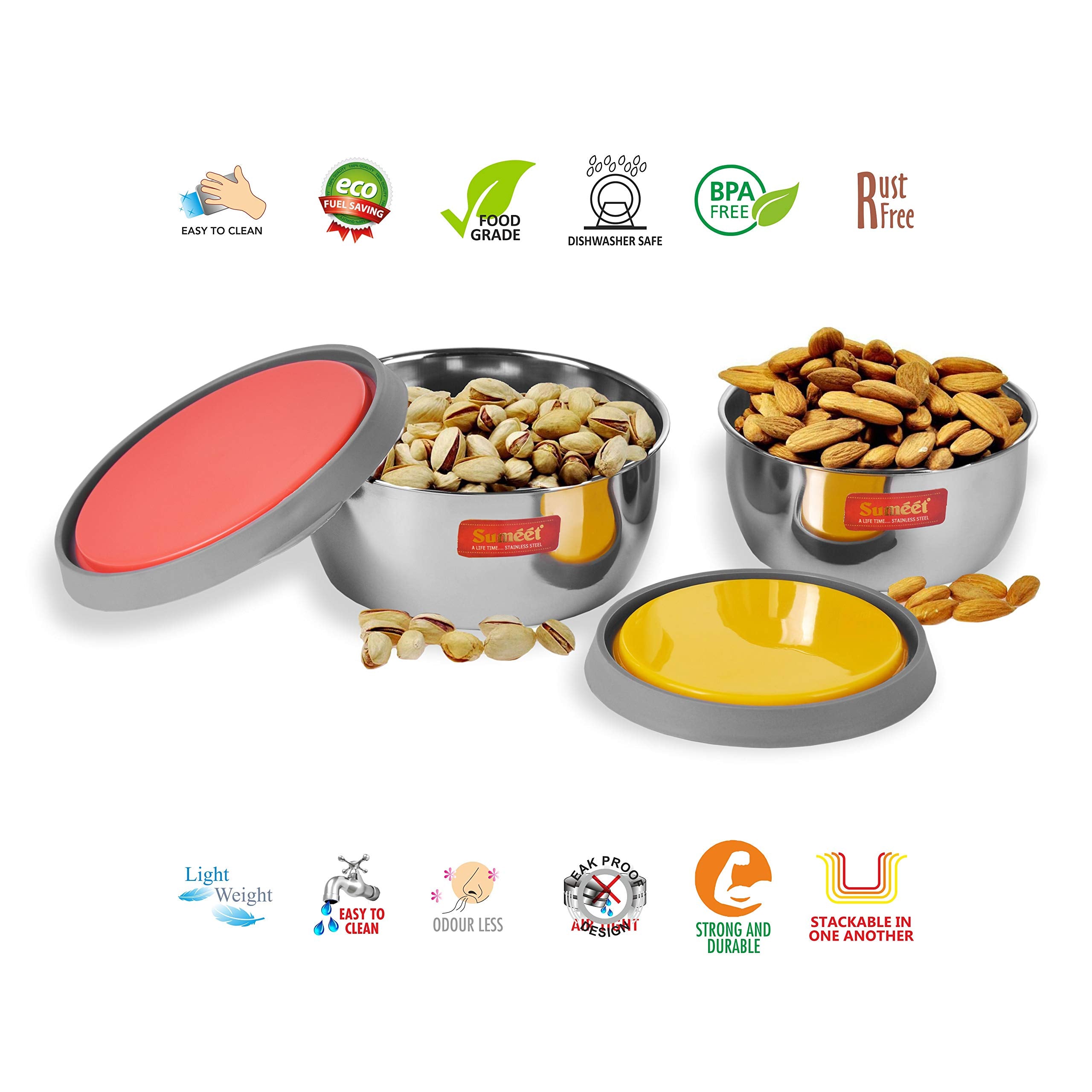 Sumeet Stainless Steel Modena Food Storage Airtight & Leak Proof Containers Set Of 2Pc (400 Ml & 500 Ml)