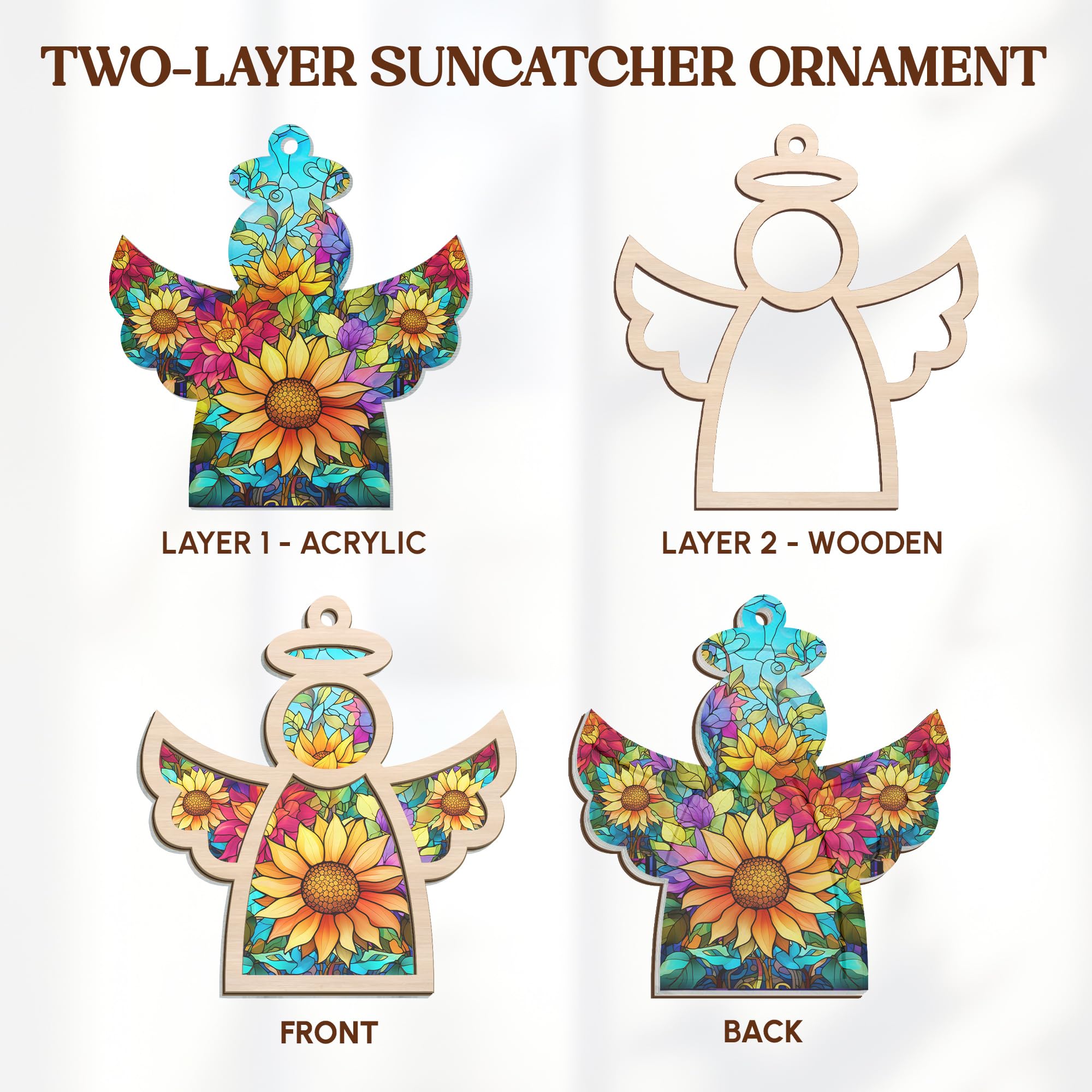 AXIARA Angel Ornaments for Christmas Tree - Guardian Angel Suncatcher with Card for Tree Decorations - Sympathy Gifts for Loss o