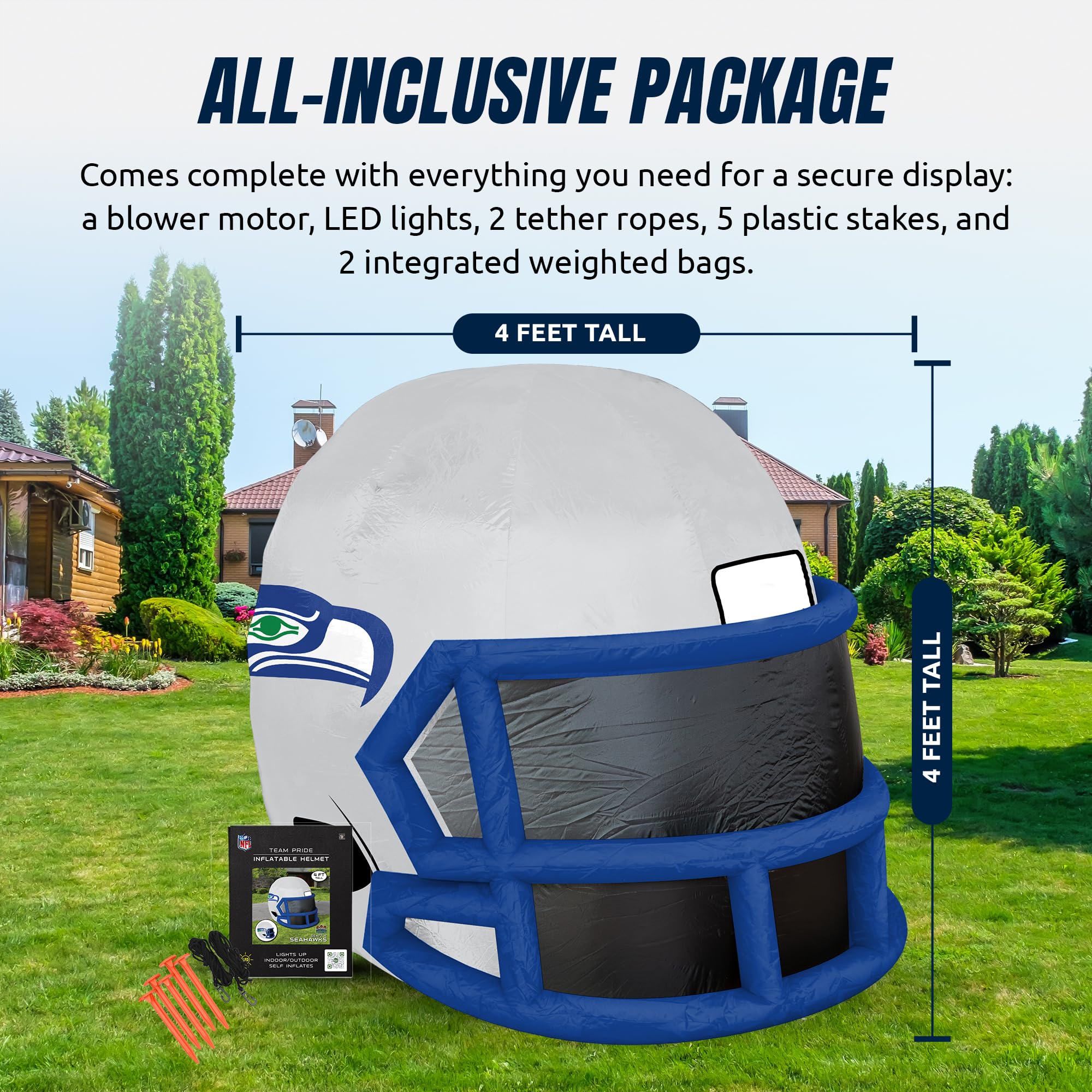 Sporticulture NFL Seattle Seahawks 4ft Inflatable Retro Helmet with LED Lights & Built-in Blower - Merchandise Decor Ideal For L