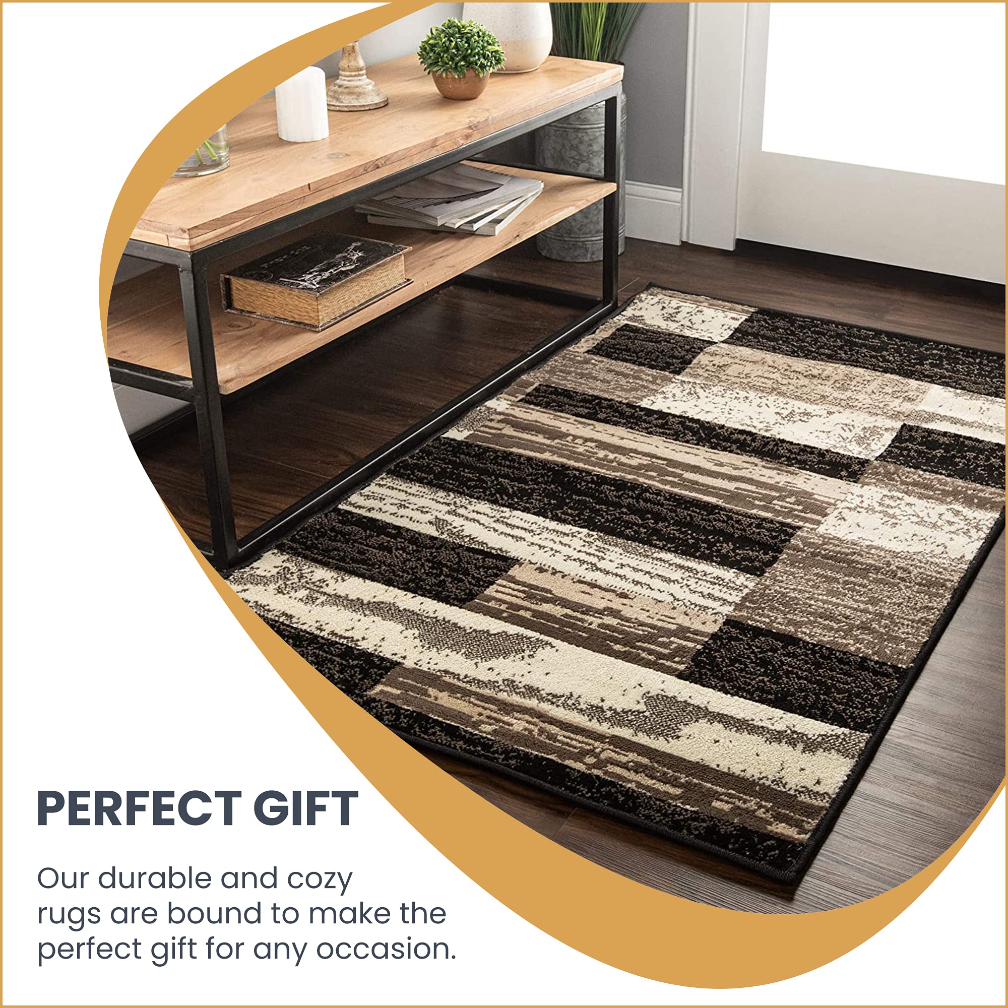 SUPERIOR Indoor Area Rug, Foam Backed, Modern Geometric Patchwork Floor Decor for Bedroom, Office, Living Room, Entryway, Hardwo