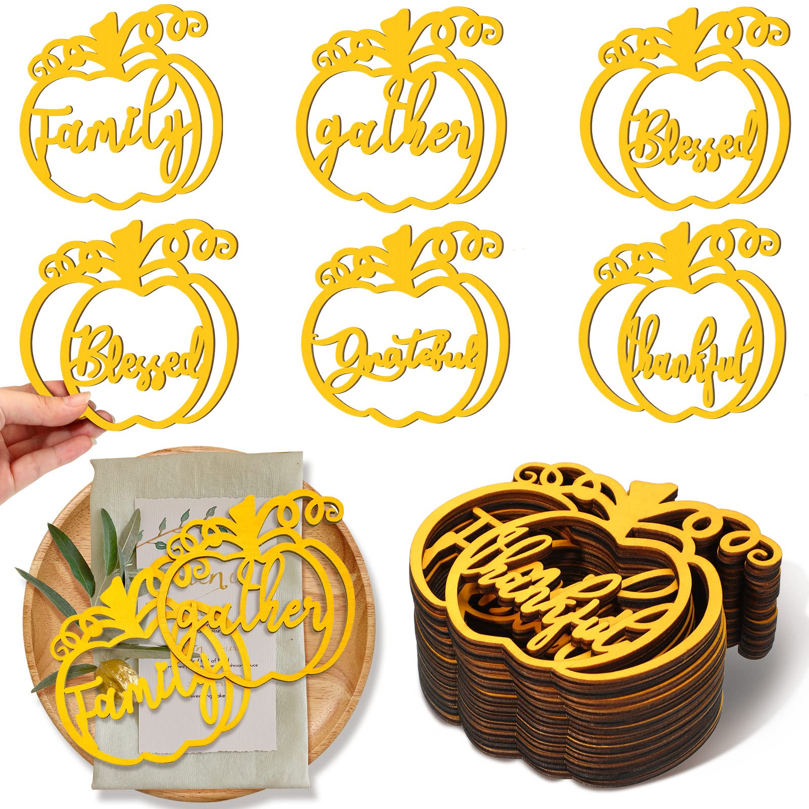 Jetec 20 Pieces Thanksgiving Cutout Letter Sign Pumpkin Dinner Plates Decor Thankful Blessed Grateful Inspirational Letter Cutou