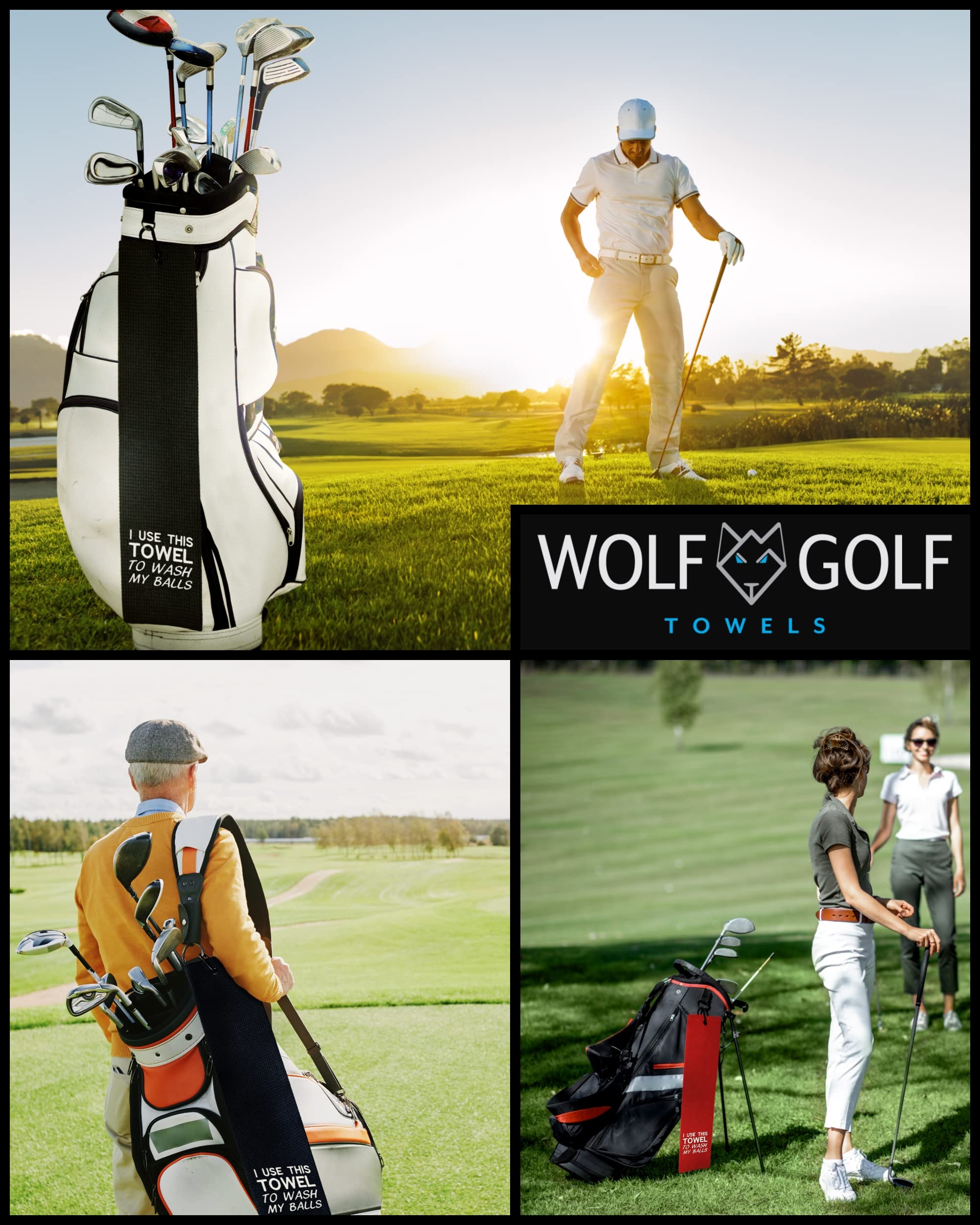 Wolf Golf Towels - I Use This Towel To Wash My Balls Golf Towel - Golf Accessories For Men - Golf Gifts For Men - Embroidered Fu