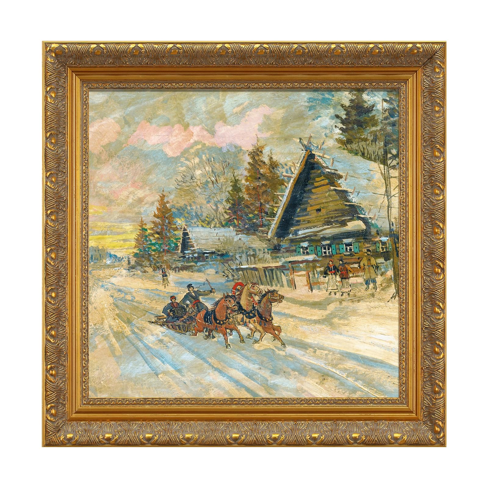 Folkor Open Back Wood Frame For 8X8    Canvas Paintings, 2.4    Wide Ornate Art Frame For Stretched Canvas Prints Artwork, Gold