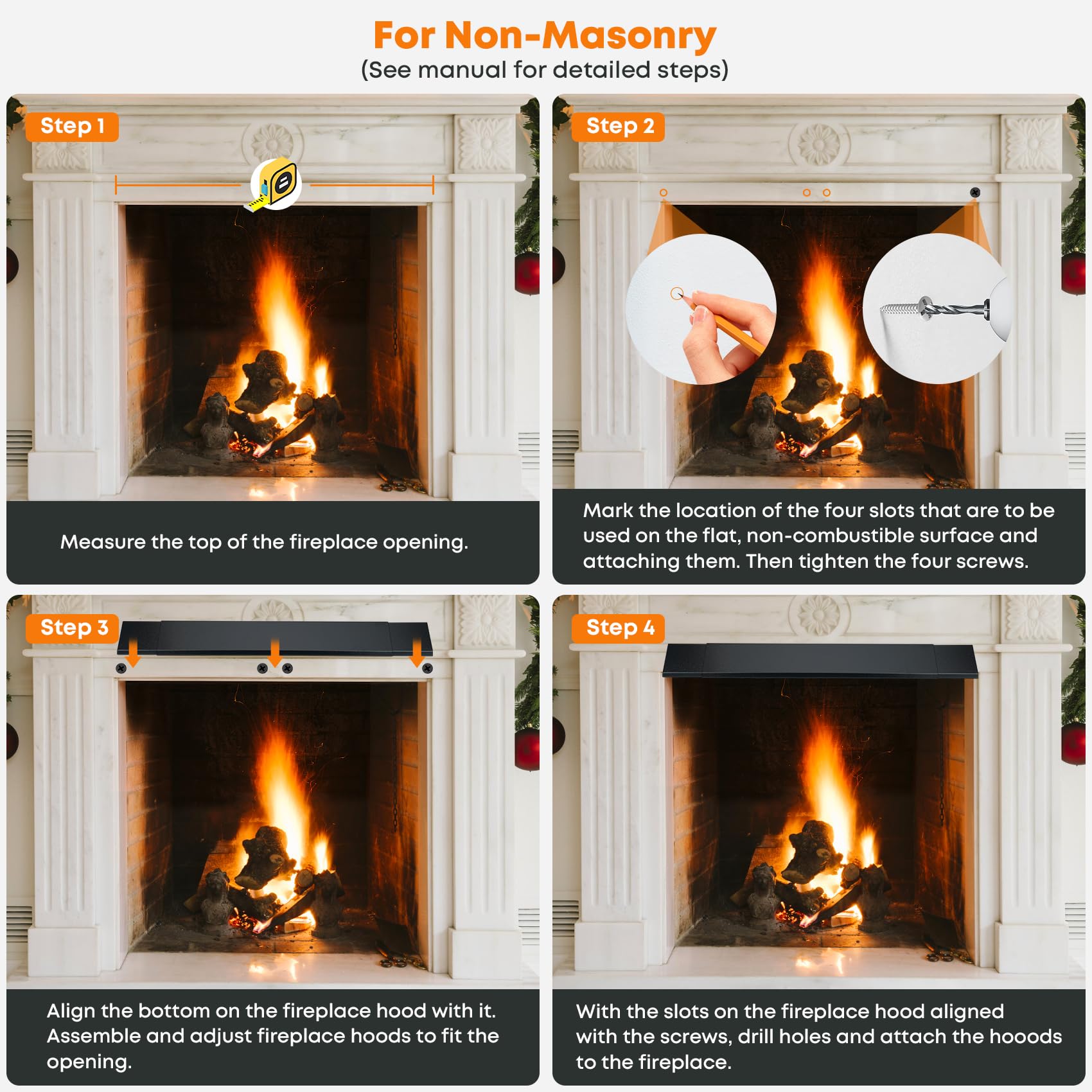 Stanbroil Adjustable Fireplace Hood 28.5 To 48'' Accessory, Black Powder Coat Fireplace Hood Heat Shield