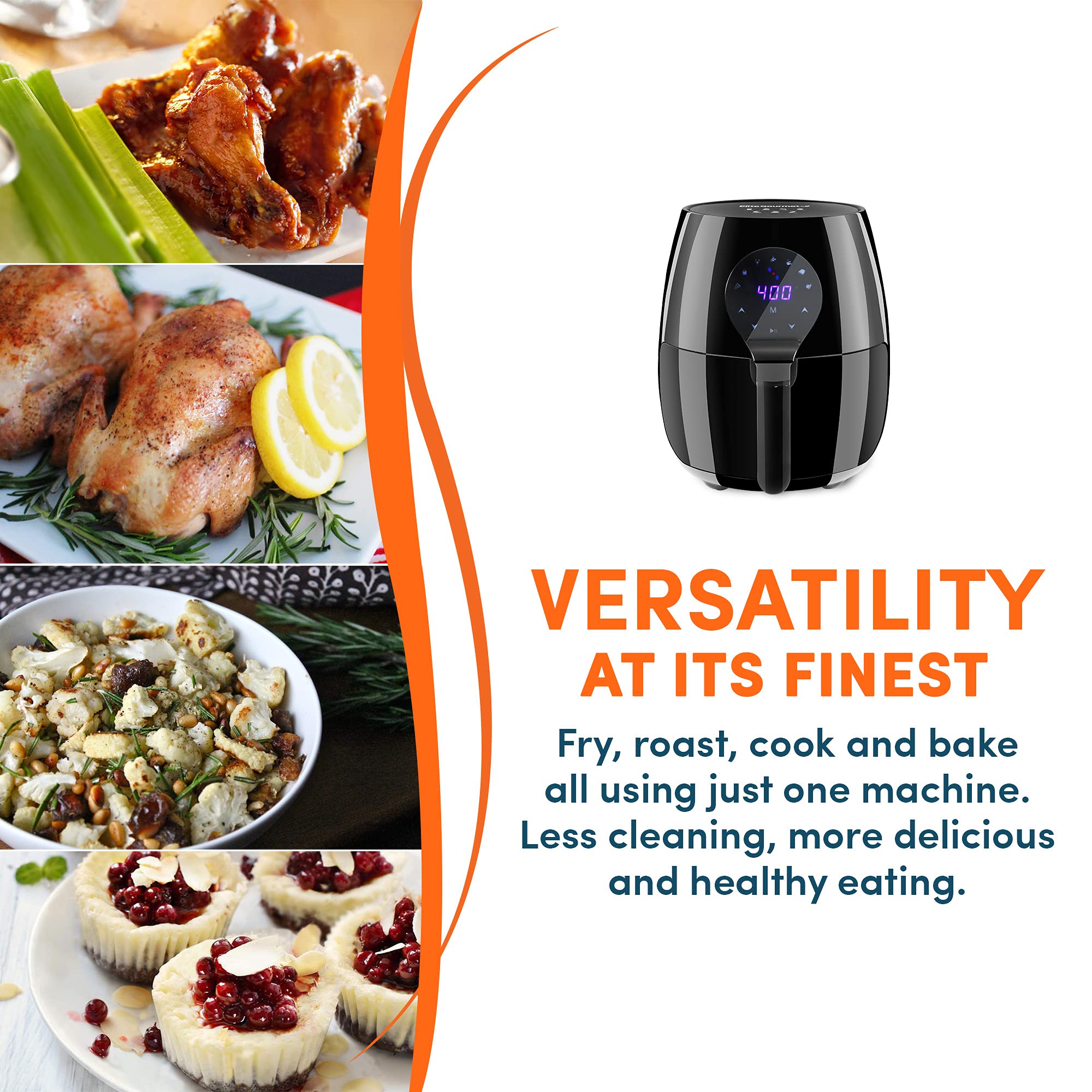 Elite Gourmet Eaf5317D Digital 5.3Qt Hot Air Fryer 7 Menu Functions 1350W Oil-Less Healthy Cooker, Timer & Temperature Controls,