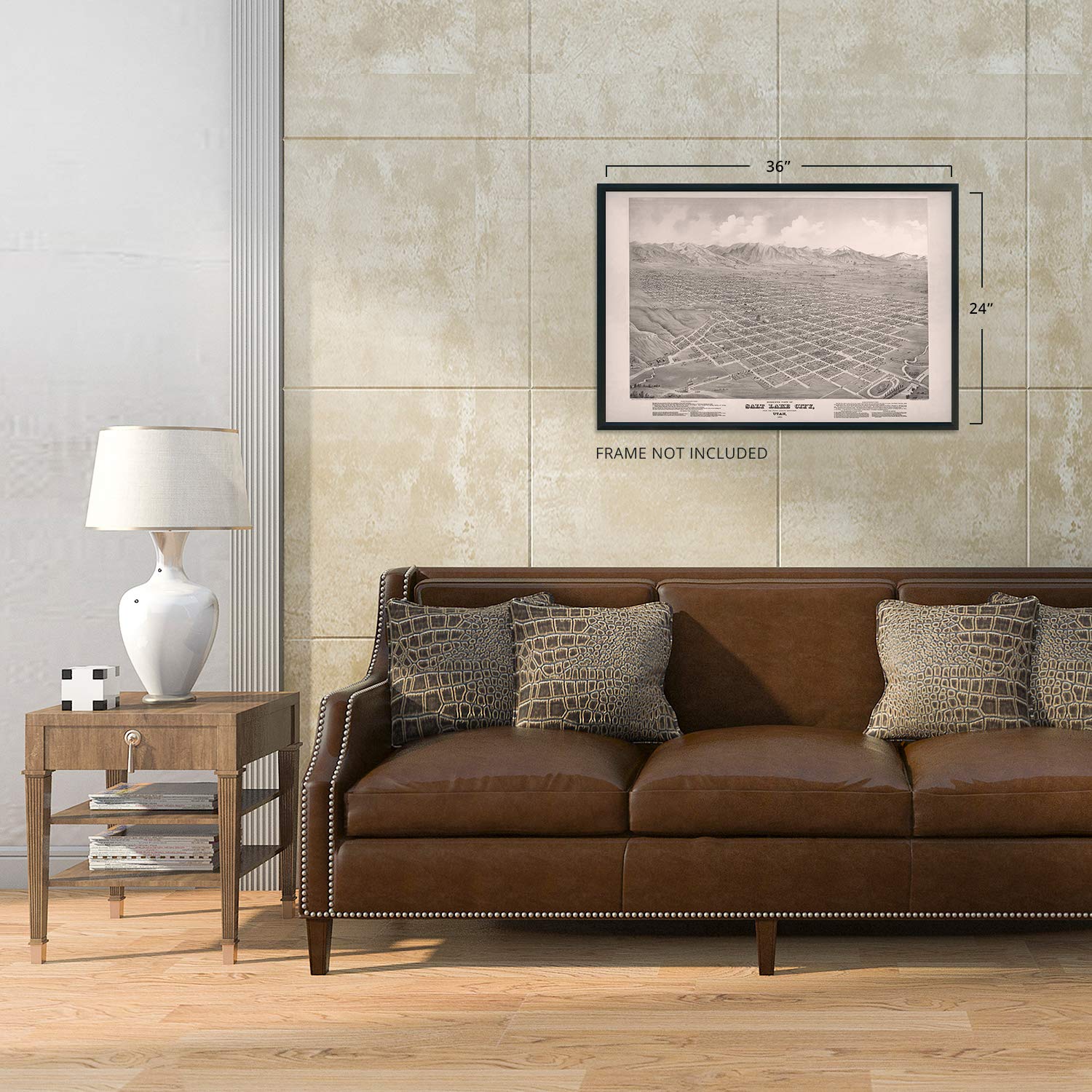 Historix Vintage 1875 Salt Lake City Utah Map Poster - 24X36 Inch Vintage Map Of Salt Lake City Wall Art - Panoramic View Of Sal