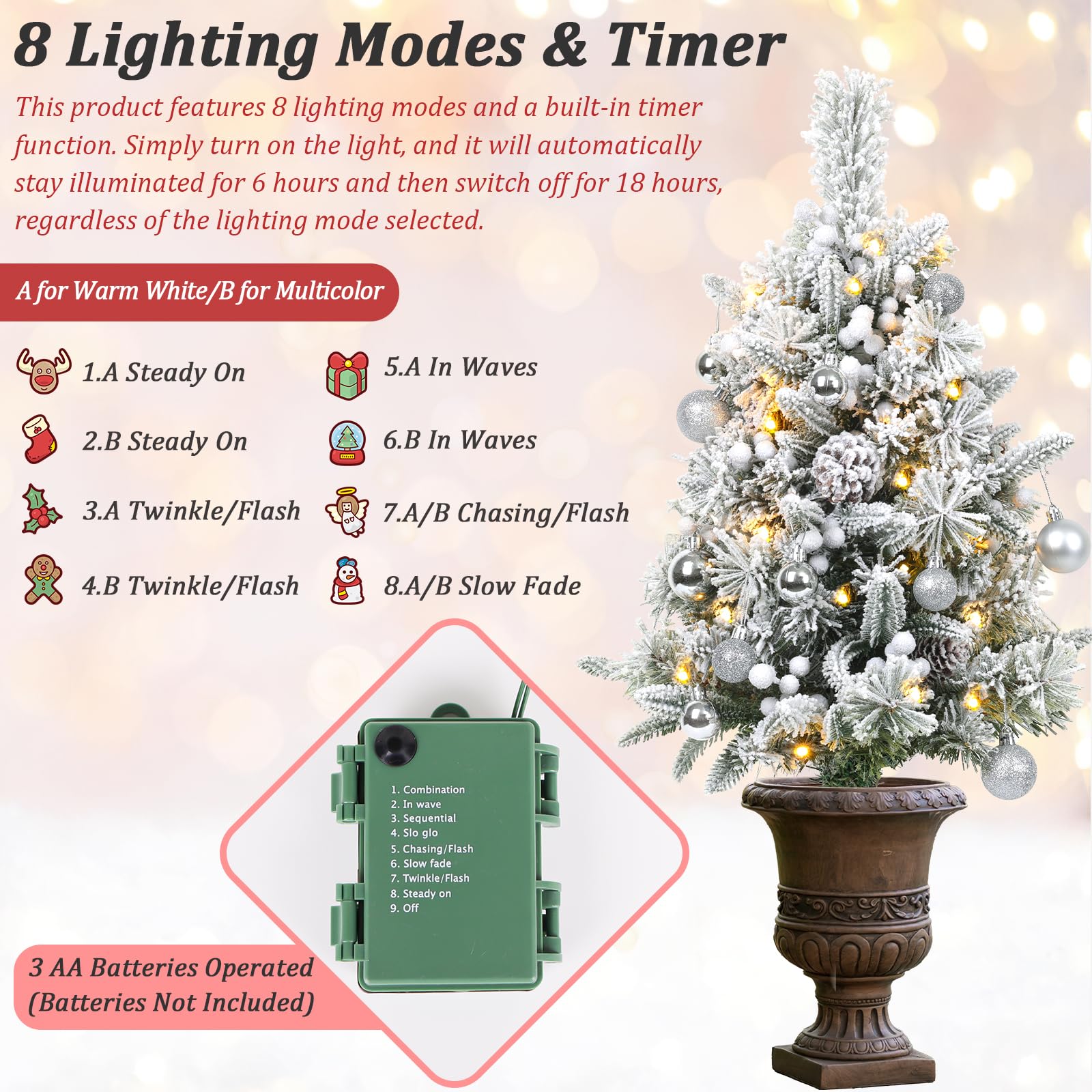 TOWPONICS Set of 2 Outdoor Pathway Christmas Trees, 30in Artificial Xmas Tree with 35 LED Lights, 8 Lighting Modes & Timer, Red