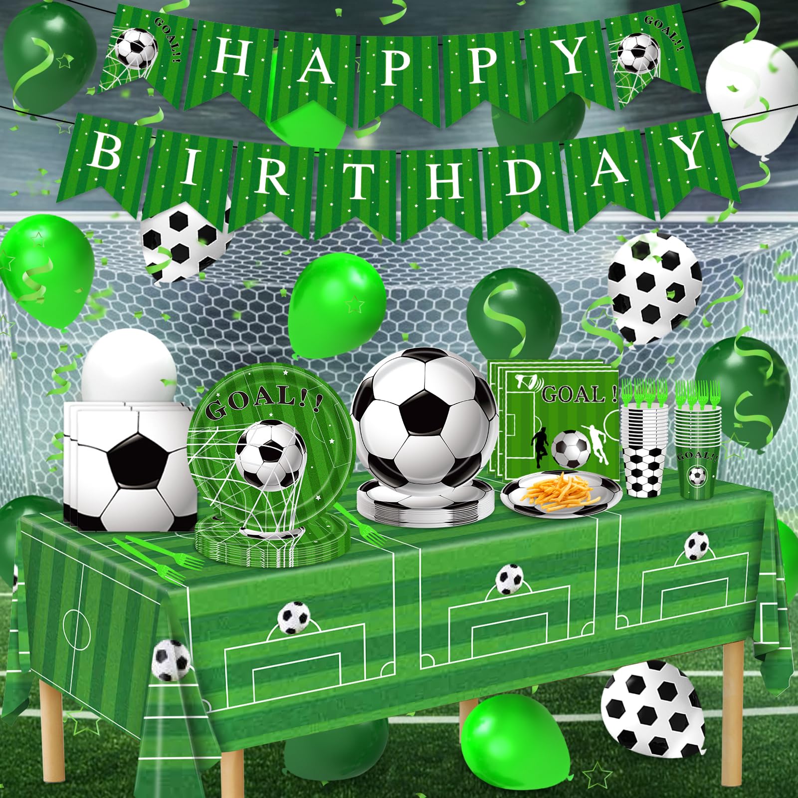 Soccer Party Decorations, 143Pcs Soccer Birthday Party Supplies-Serves 24 With Soccer Plates And Napkins Tablecloth And Birthday