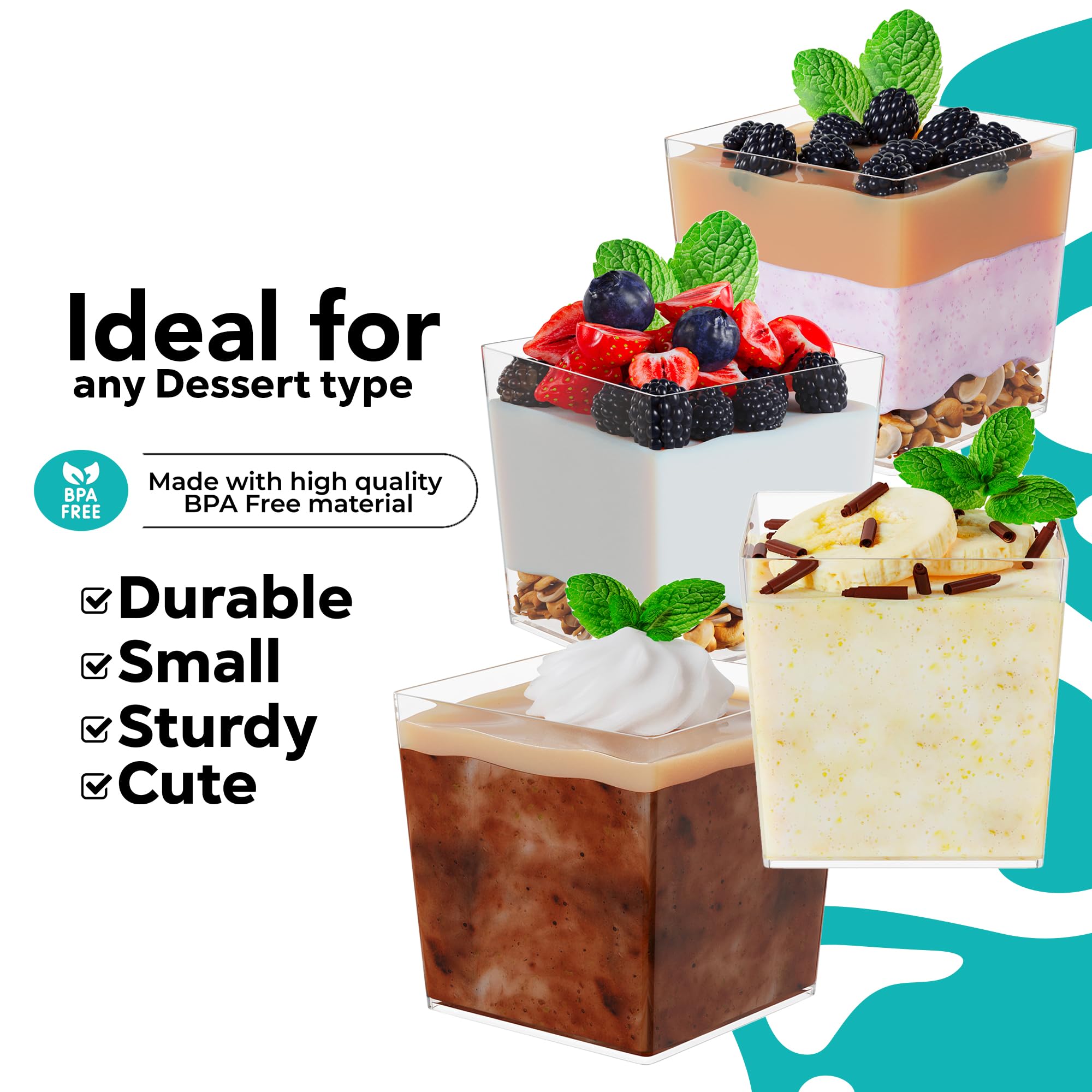 Exquisite Mini Dessert Cups With Spoons 400 Pcs - 3.6 Oz Square Dessert Cups With Tasting Spoons 200 Sets | Mini Parfait Cups |
