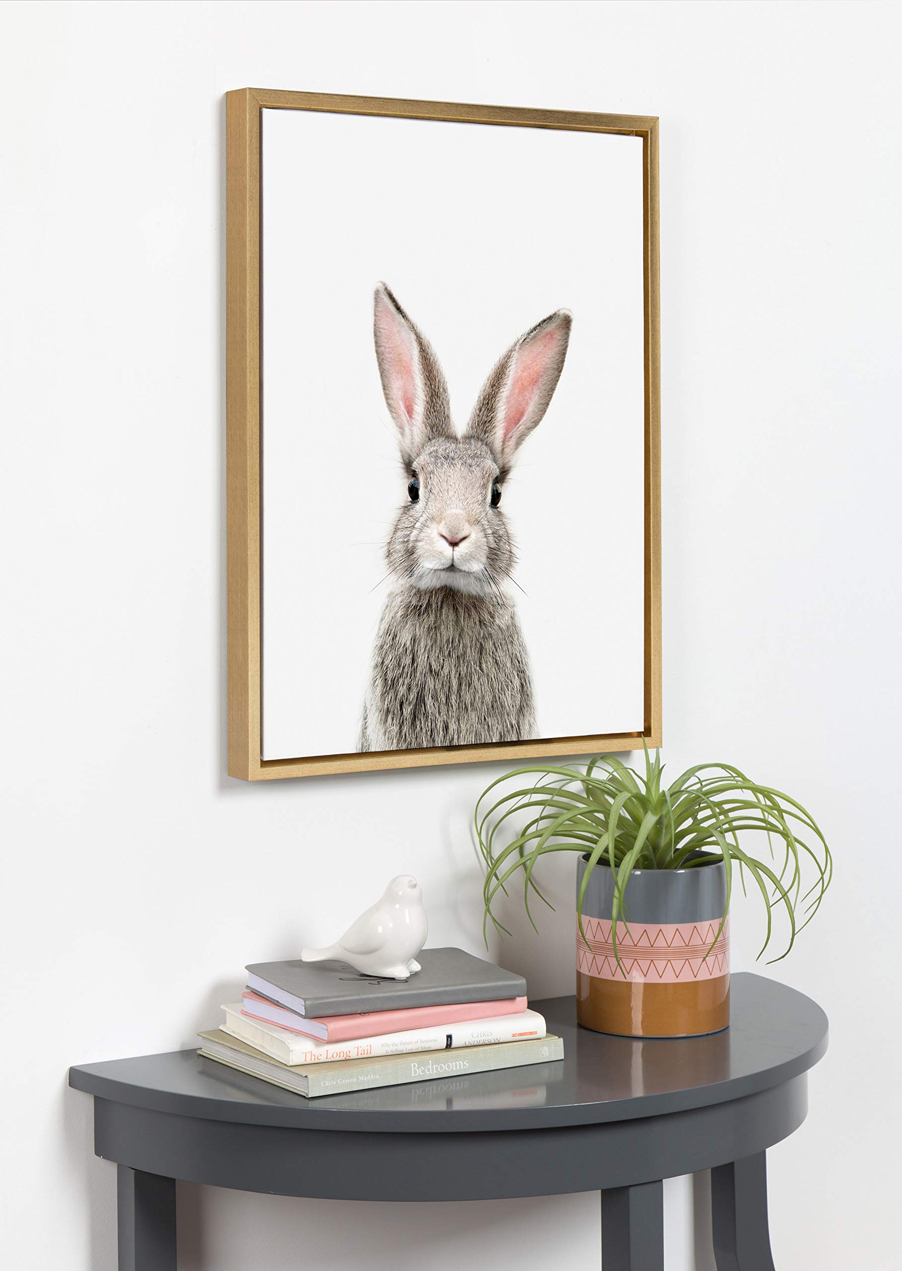 Kate And Laurel Sylvie Female Rabbit Framed Canvas Wall Art By Amy Peterson, 18X24 Gold, Baby Animal Home Decor