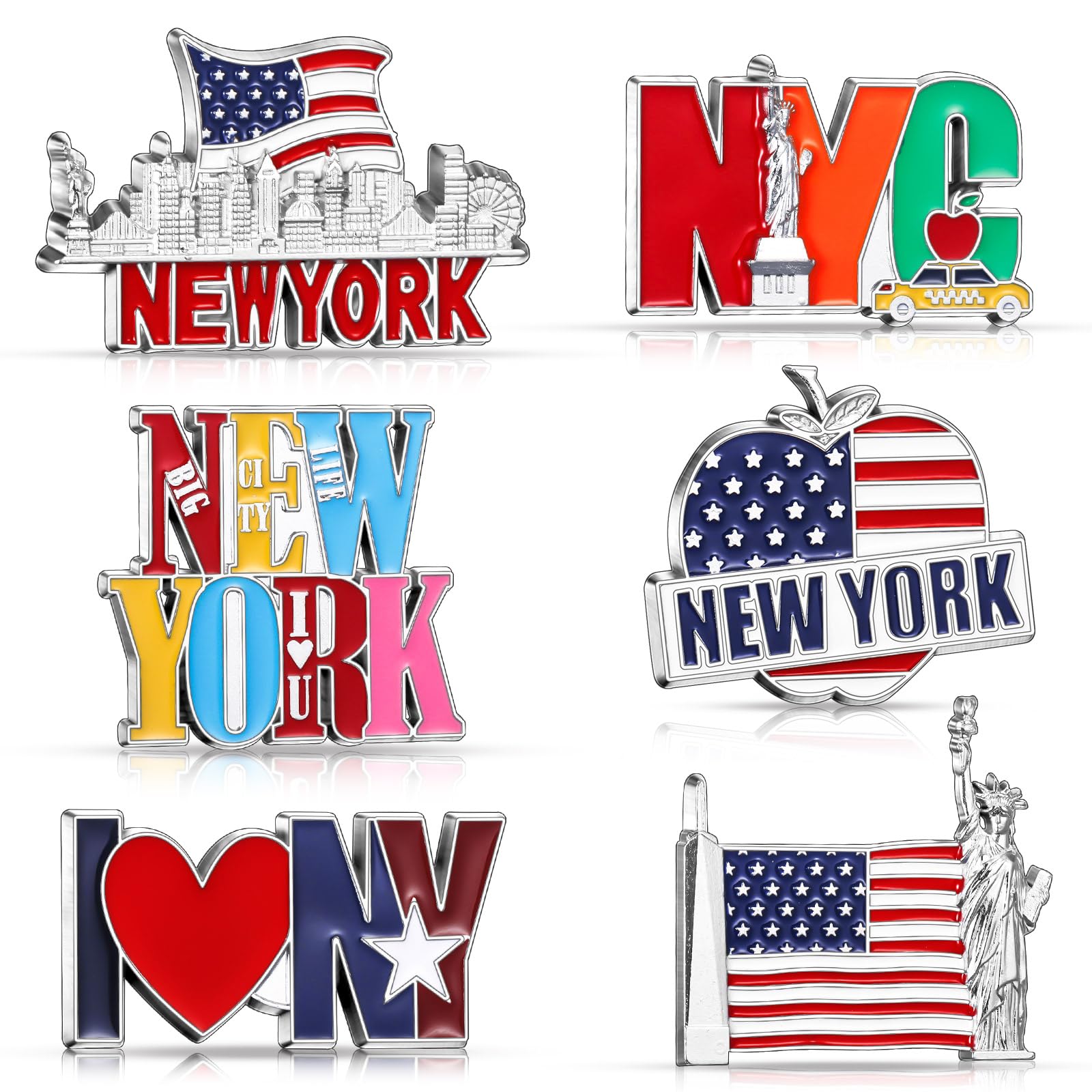 Konohan 6 Pcs New York Magnets for Refrigerator Metal NYC Fridge Magnet Magnetic New York Souvenirs USA Souvenirs Gifts Magnetic