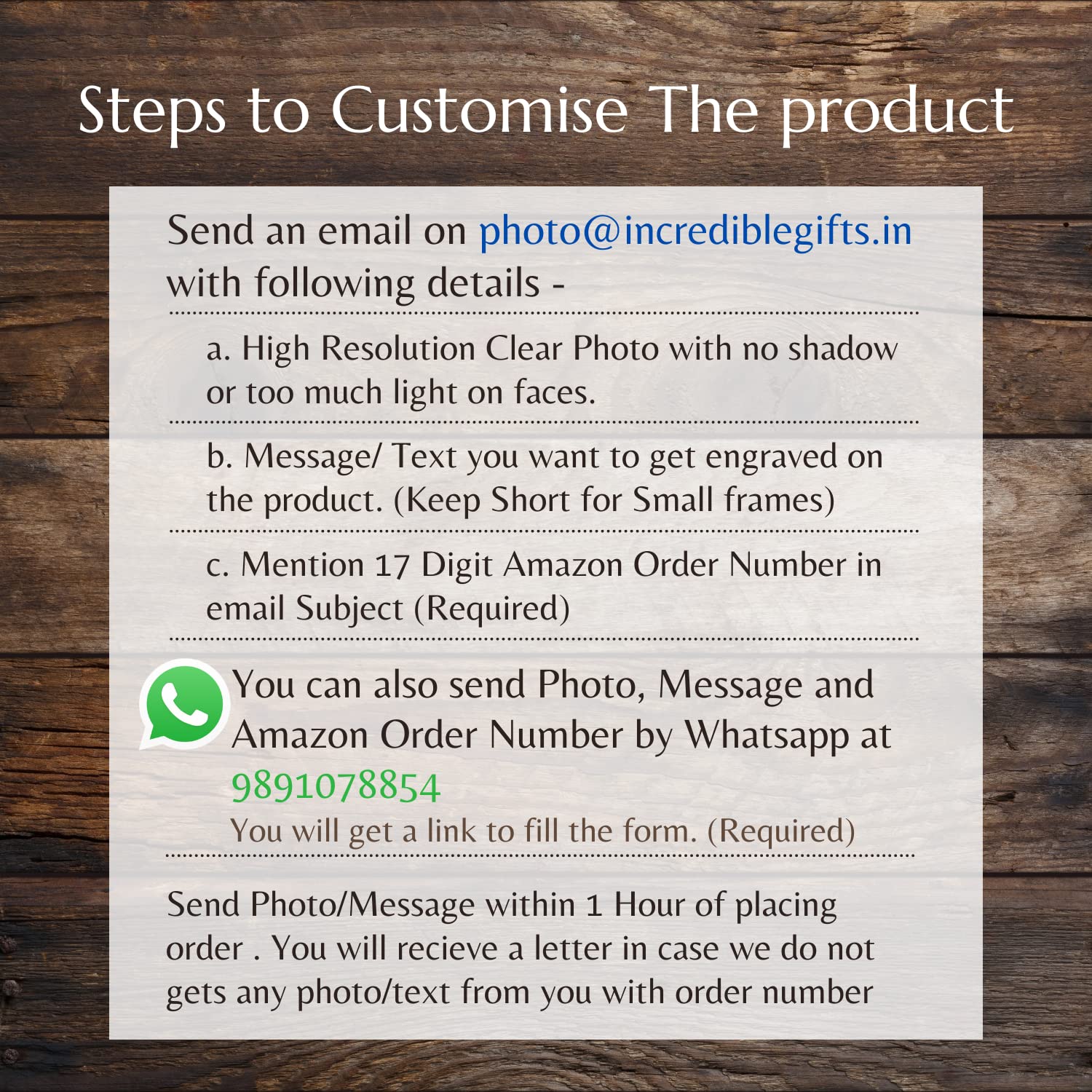 Incredible Gifts India Unique Personalized Engraved Photo Plaque Gift For Wife (6 X 8 Inches, Wood)