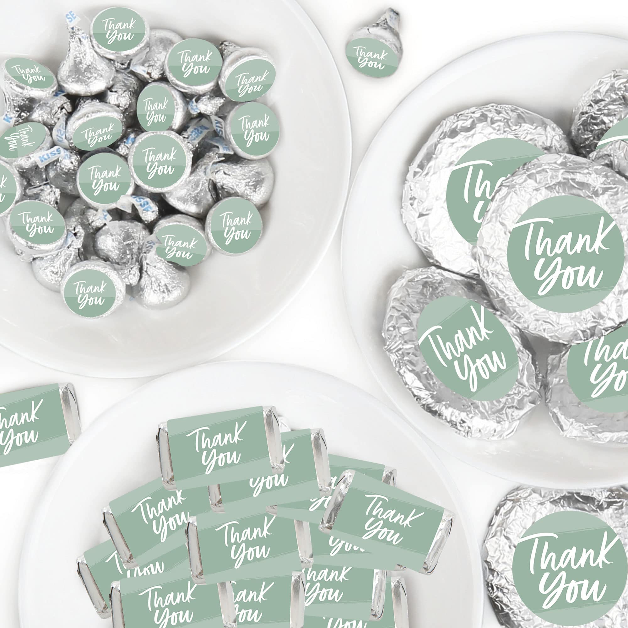 Big Dot Of Happiness Sage Green Elegantly Simple - Mini Candy Bar Wrappers, Round Candy Stickers And Circle Stickers - Guest Par