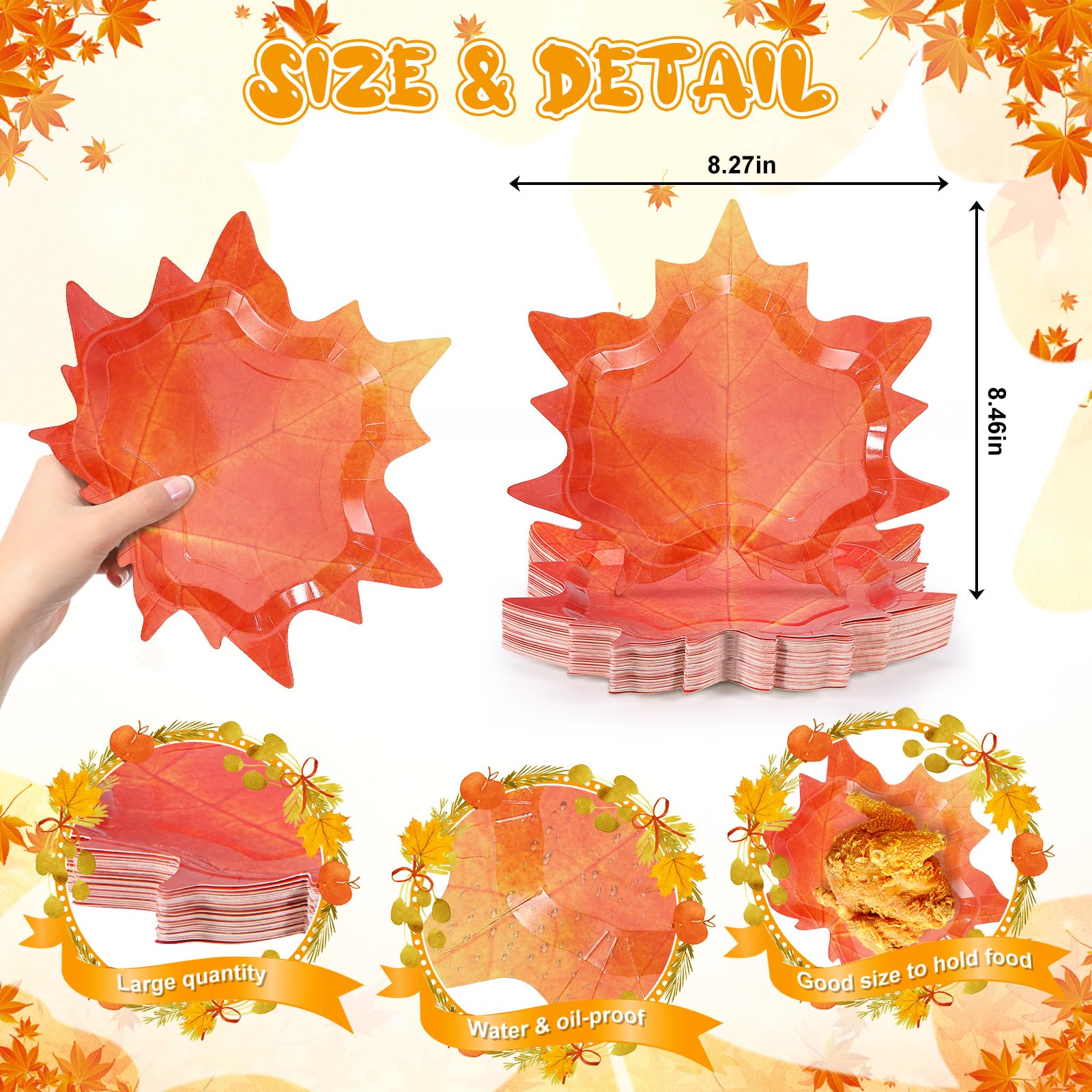 Piklodo 60 Pcs Fall Thanksgiving Paper Plates Maple Leaf Disposable Paper Plate 9 Inch Orange Autumn Dessert Dinner Plates for H