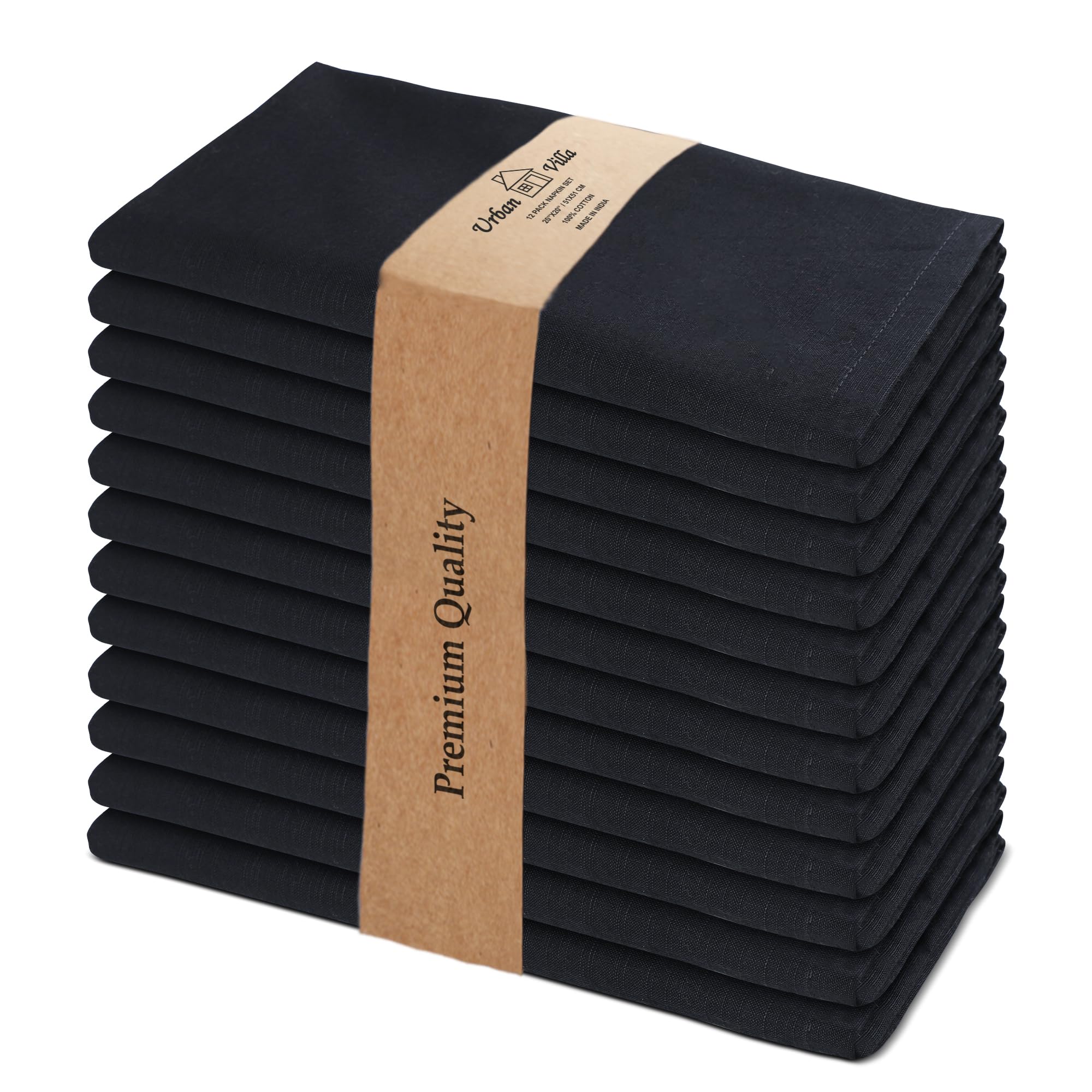 Urban Villa Christmas Dinner Napkins 20X20 Over Sized Set Of 12 Black Color Cloth Napkins 100% Cotton Slub Thanks Giving Cloth N