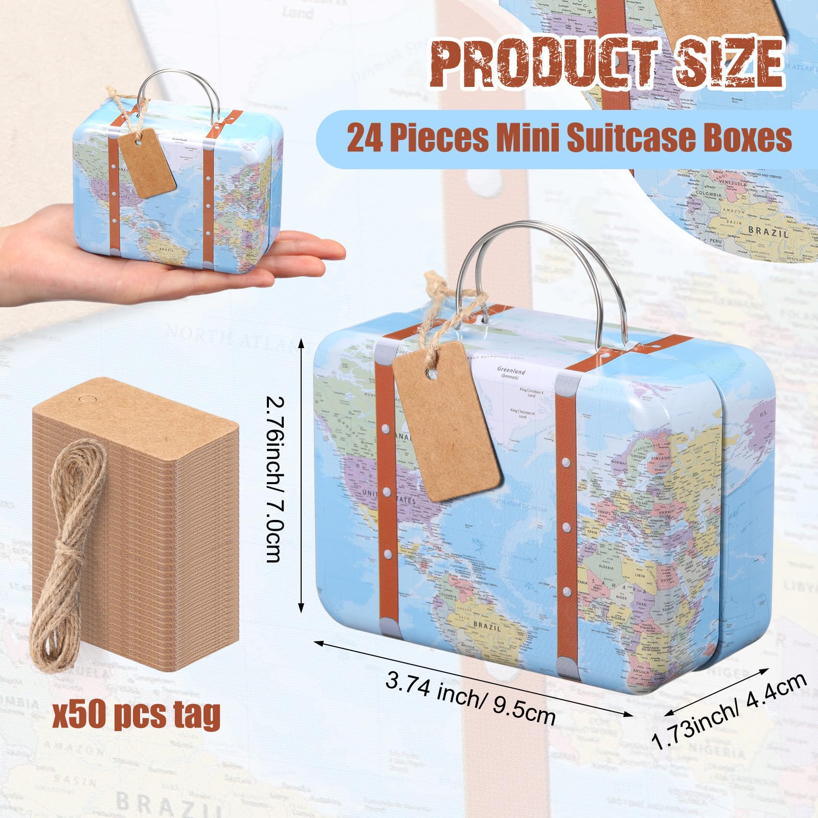 24 Pieces Mini Suitcase Boxes, Tin Plate Candy Party Favor Gift, Small Suitcase Box for Party Wedding Travel Bride Shower Decora