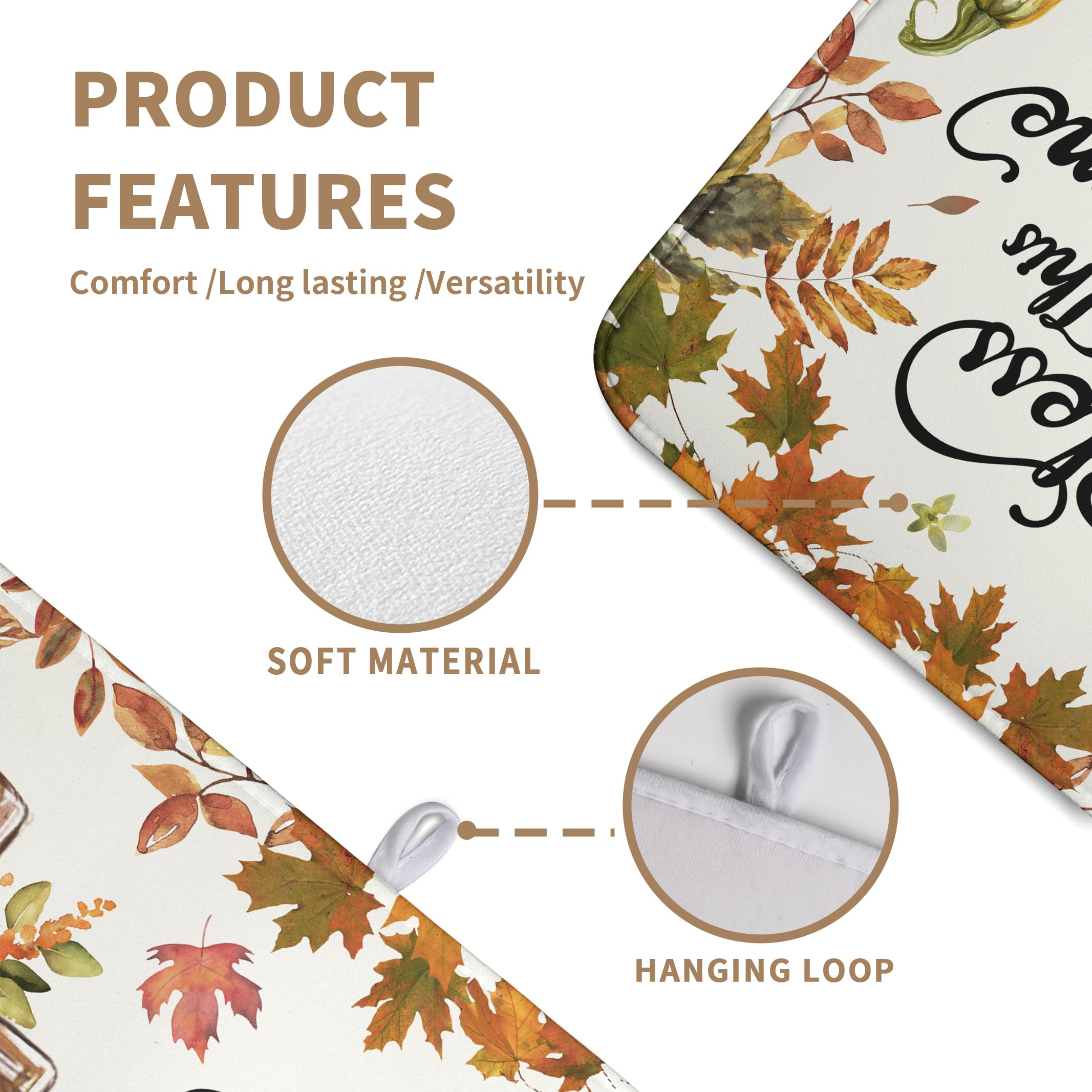 Wnoesat Fall Drying Mat for Kitchen Counter Autumn Thanksgiving Pumpkin Cross Dish Mat Sunflower Maple Leaf Absorbent Microfiber