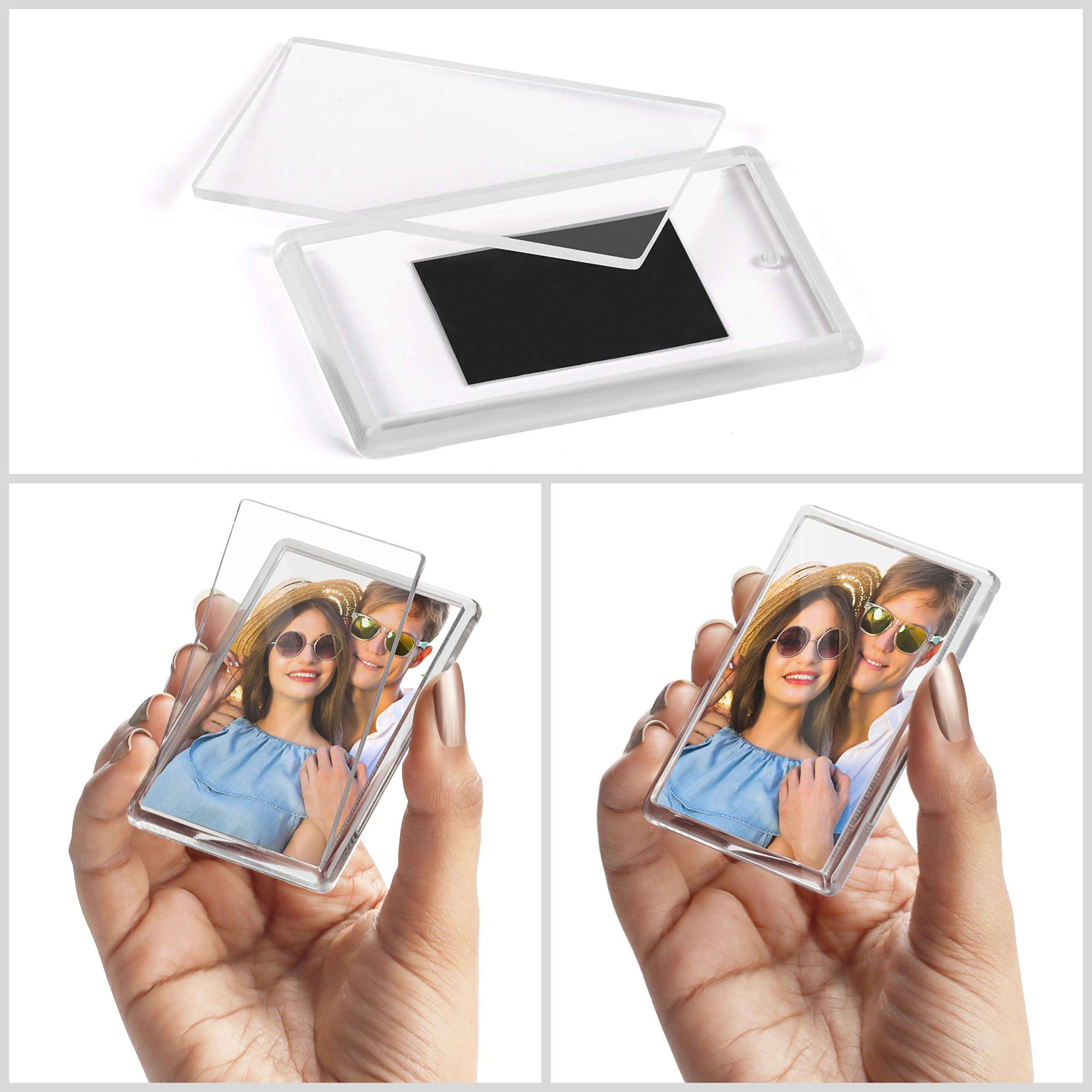 Kurtzy Blank Photo Frame Insert Fridge Magnets (50 Pack) - For Photos 7 X 4.5Cm (2.75 X 1.77 Inches) - Translucent Clear Acrylic