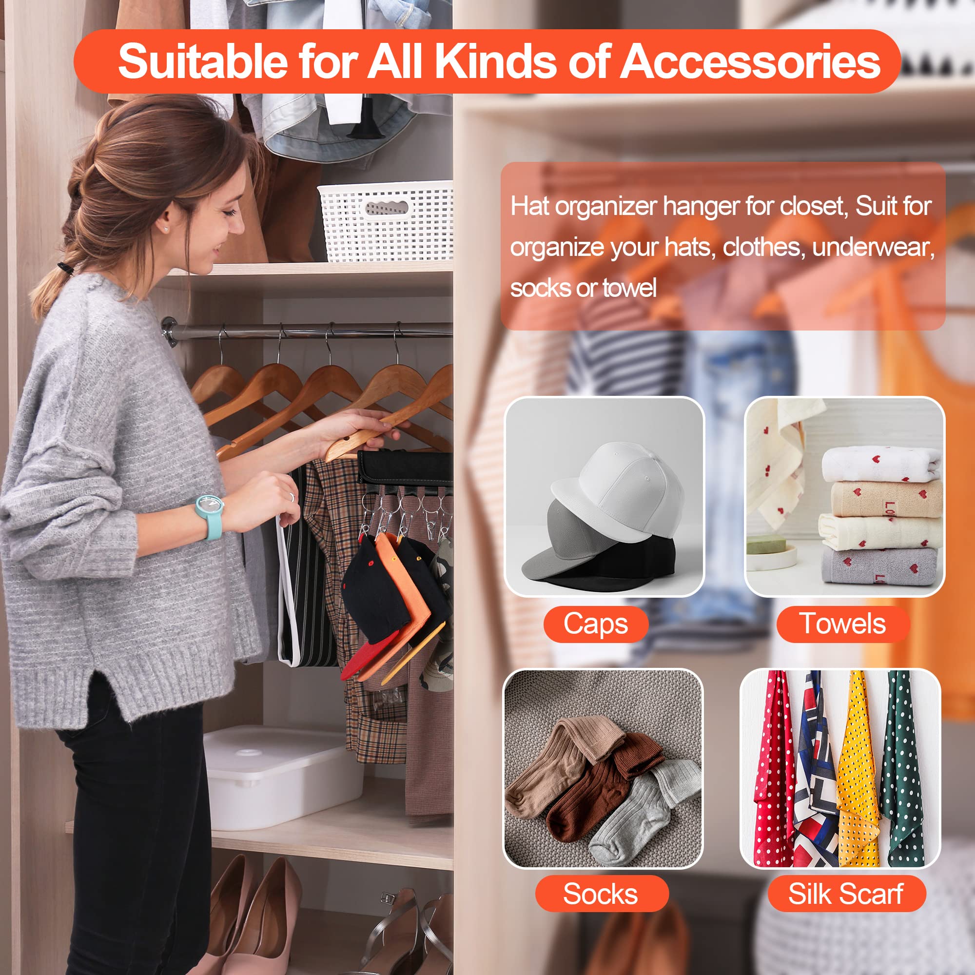 Hat Rack For Baseball Caps Hat Organizer Holder For Hanger & Room Closet Display, 2Pack 10 Hat Storage Clips For Hang Ball Caps