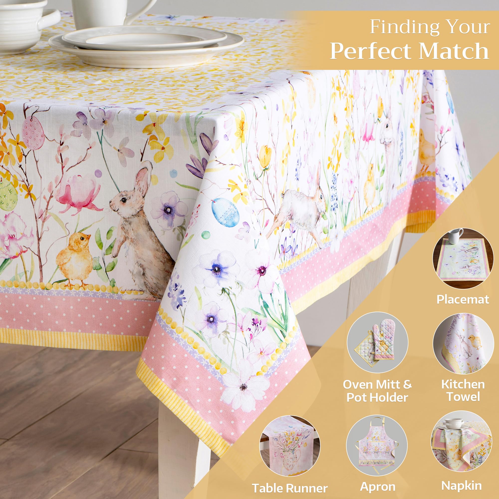 Maison d Hermine Table Cloth Rectangle Table 100% Cotton 70 x 140 Inches Tablecloth Reusable Decorative for Dining Room, Farmho
