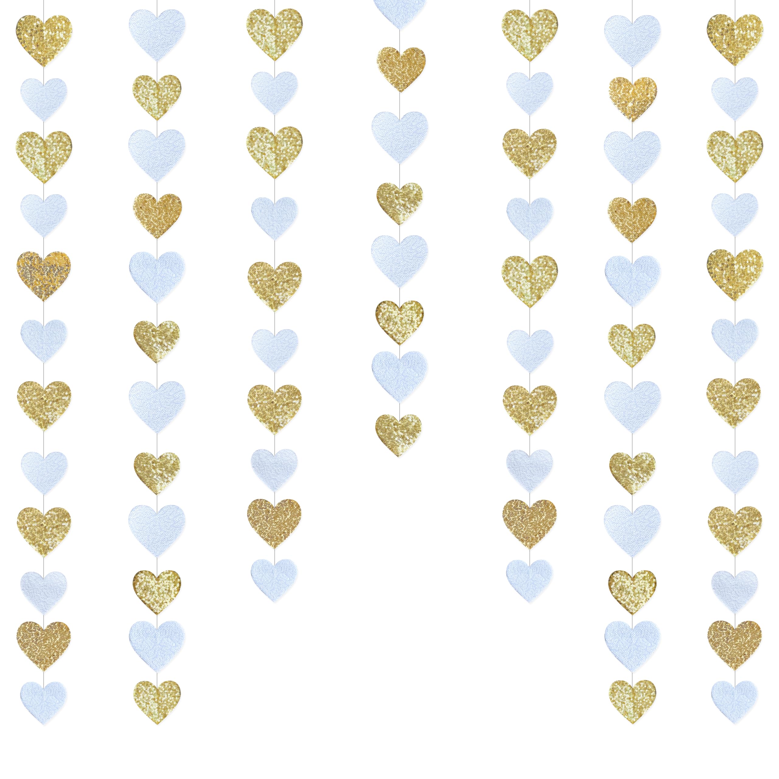 Gold And White Heart Decorations Double Sided Sequin 3D Heart Hanging Wall Art Ornament Garland For Nursery Classroom Bedroom Va