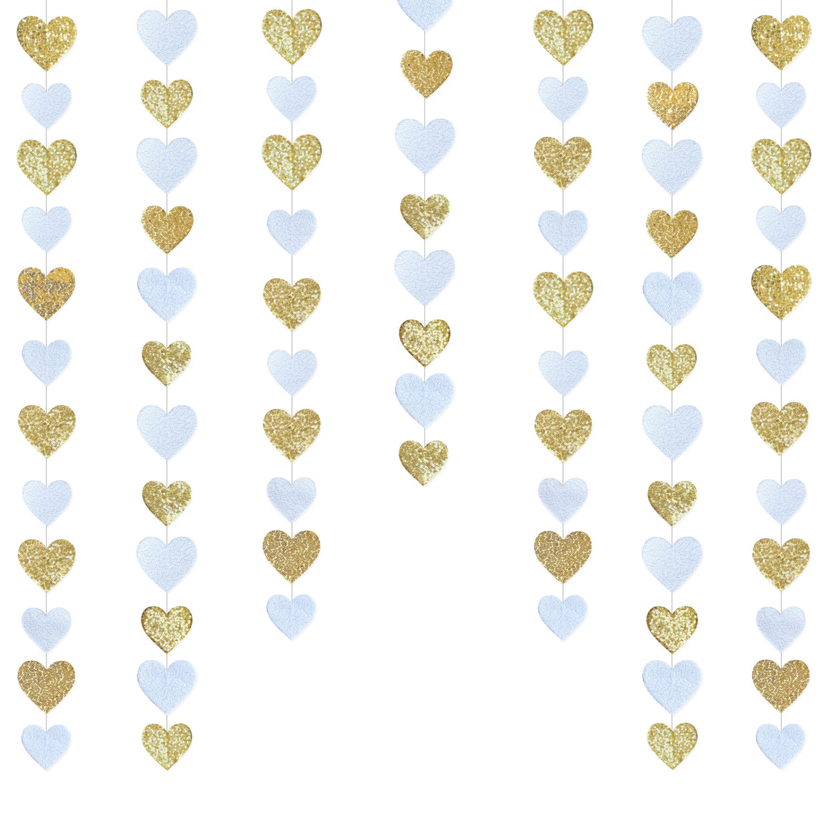 Gold And White Heart Decorations Double Sided Sequin 3D Heart Hanging Wall Art Ornament Garland For Nursery Classroom Bedroom Va