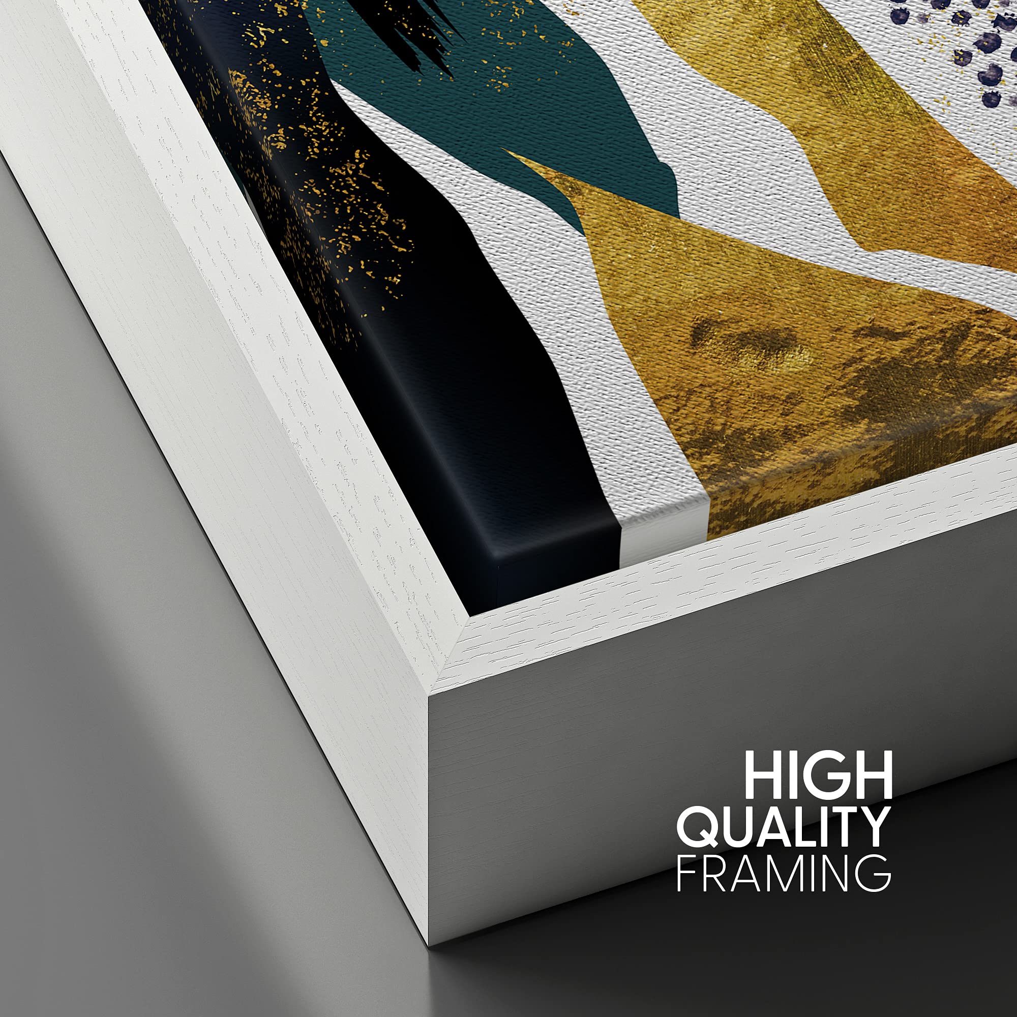 Signford Canvas Print Wall Art Gold Foil, Blue & Black Paint Strokes Abstract Shapes Illustrations Modern Art Alternative Colorf