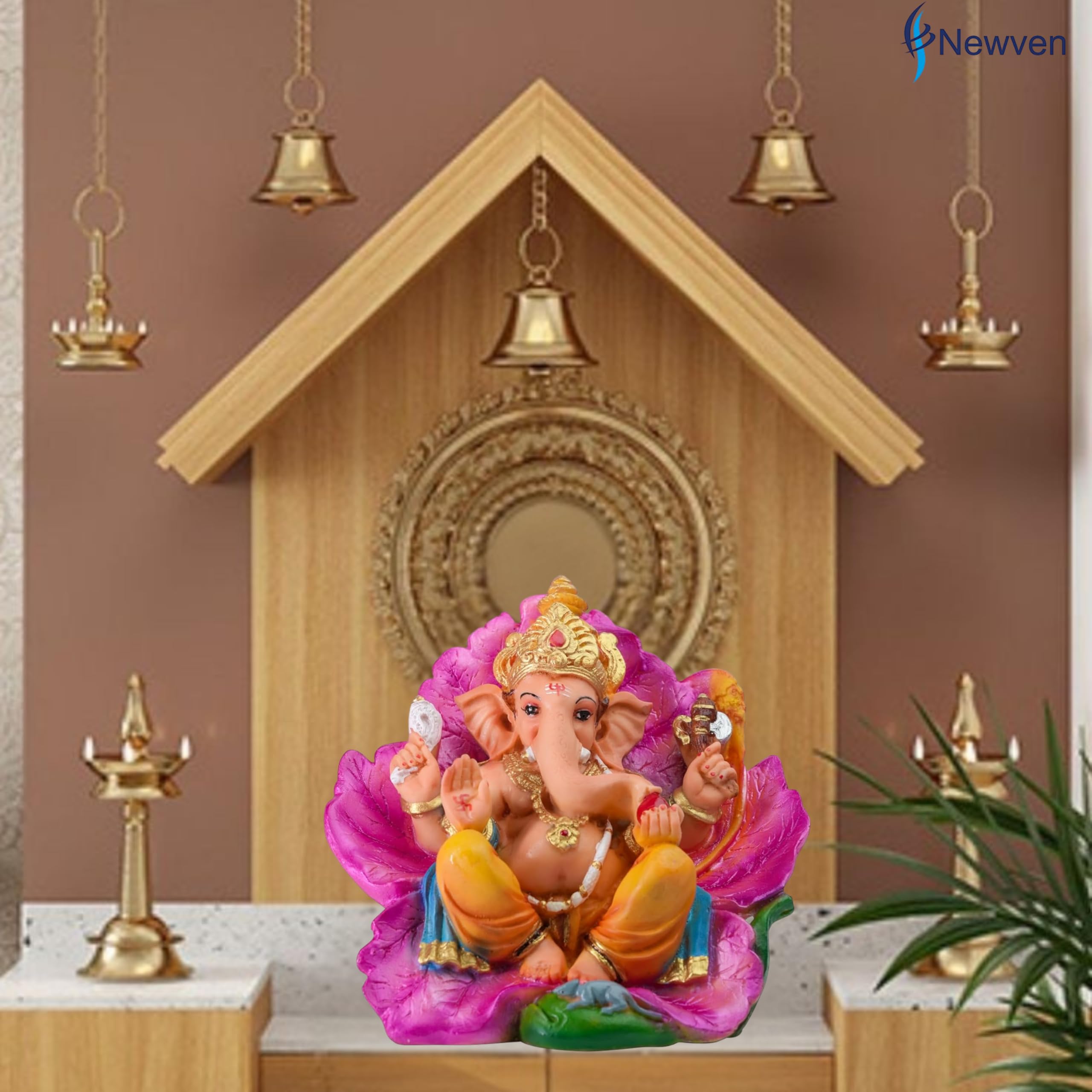 Newven Ganapati Idol Ganesh Murti Chaturthi Decoration Statue Home Decor House Warming Gift For Living Room Pooja Manthir (Multi