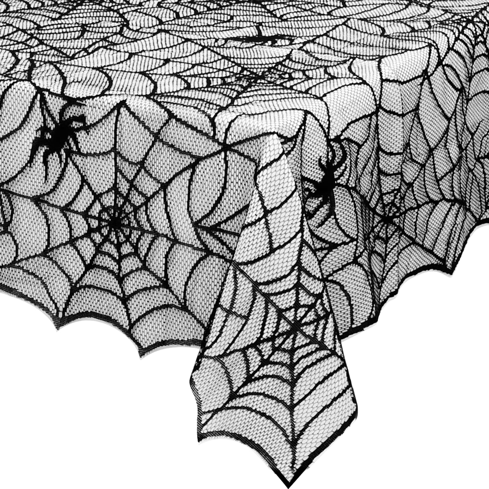 Ezakka Halloween Table Cloth, 60''X104'' Spider Webs Tablecloths Black Tablecloth Lace Fabric Table Cloths Spooky Table Cover Fo