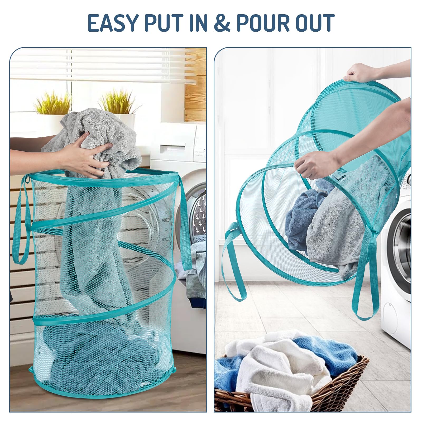 Mesh Popup Laundry Hamper 115L Collapsible Laundry Basket No Lid Extra Large Capacity Foldable Clothing Storage Basket With Hand
