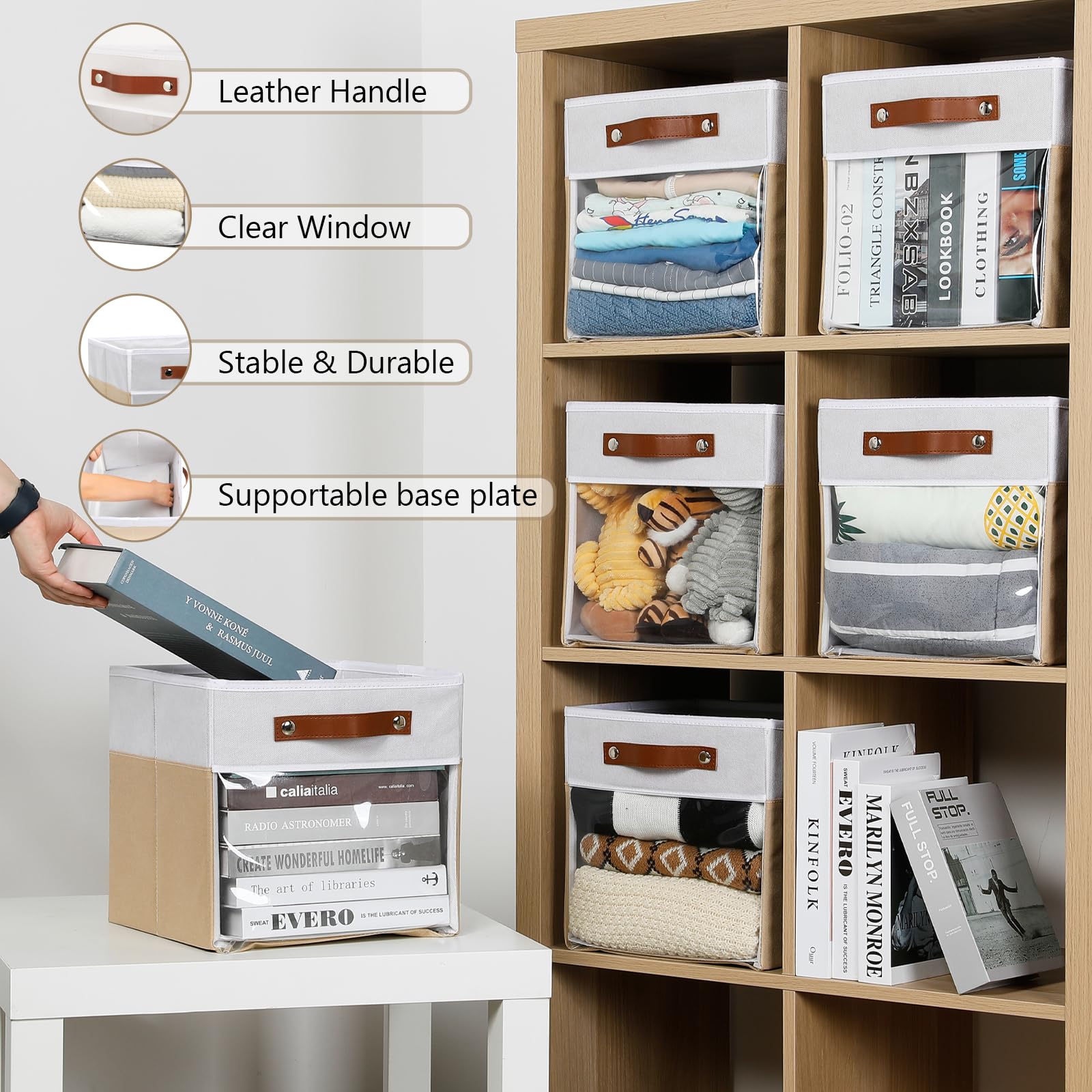 Hnzige 11 Inch Cube Storage Bins For Storage Shelves,Foldable Fabric Storage Cubes Bins, Clear Bins For Cube Storage, Cubby Canv