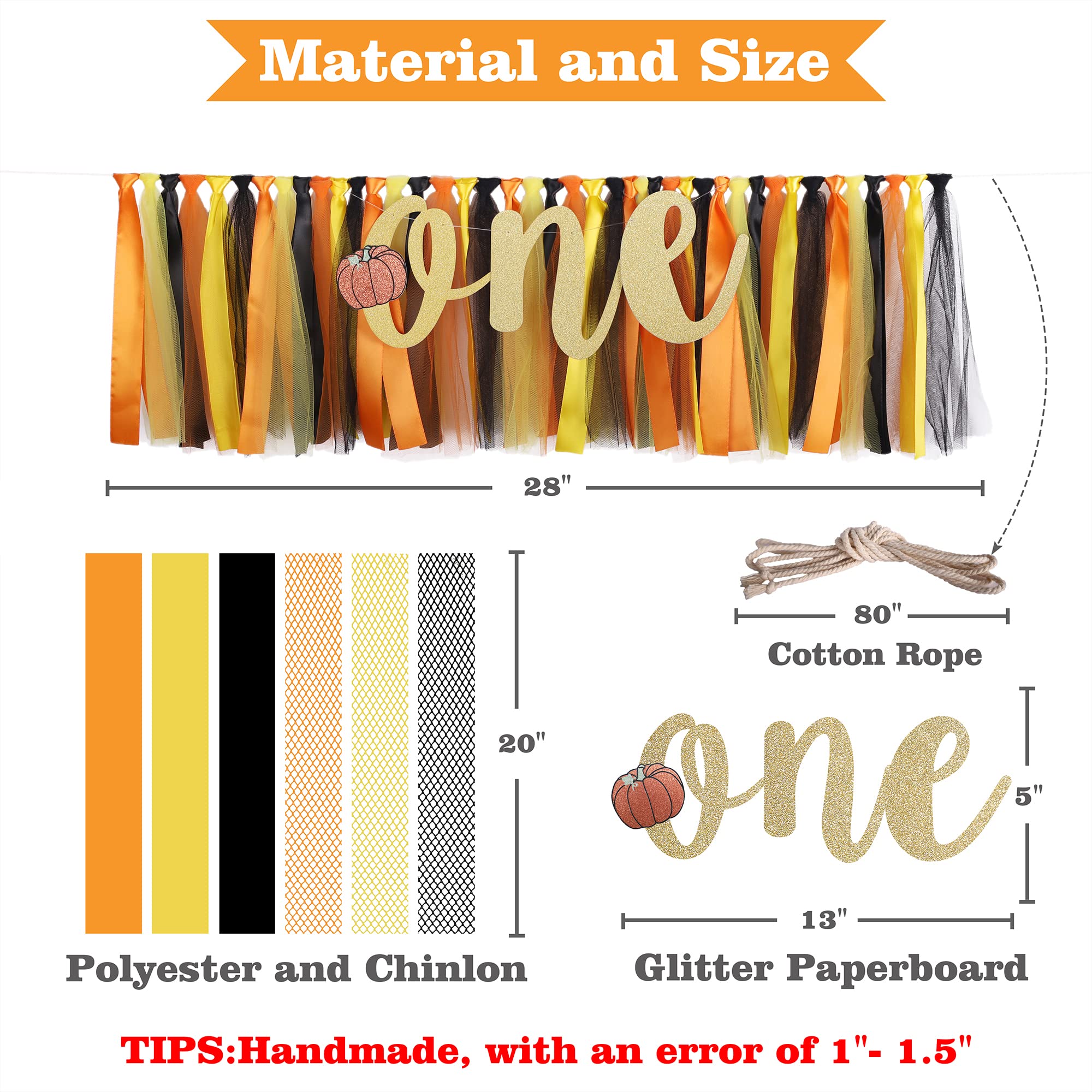 Pumpkin Highchair Banner Decoration For Baby - First 1St Birthday Banner Photo Props, Black 0Range Yellow, High Chair Garland Ha