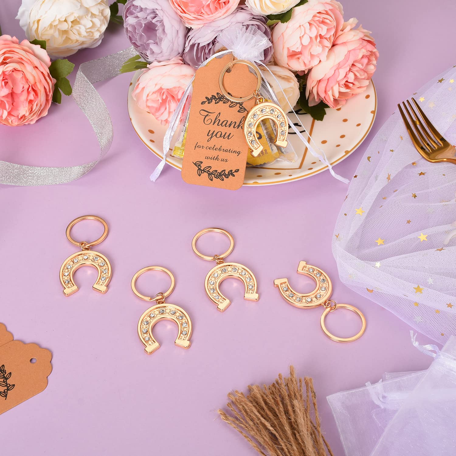 Winocbxt 50Pcs Lucky Horseshoe Keychain/Keyring For Baby Shower,Wedding Or Bridal Shower Party Favors,Gift,Souvenirs To Guests B