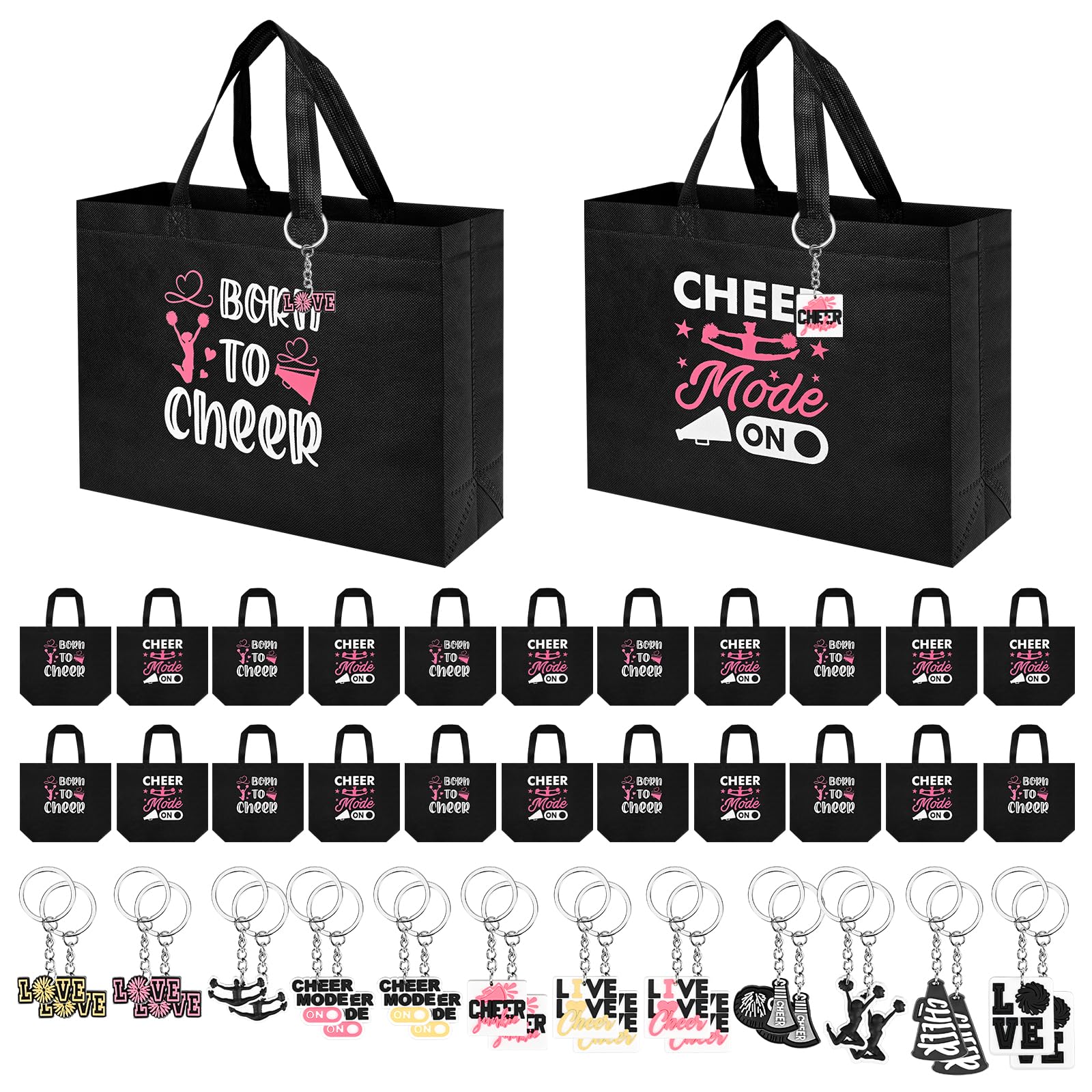 Olgaa 48 Pcs Cheerleader Gifts 24 Pcs Cheer Bag Portable Cheer Makeup Bag Pvc 24 Pcs Keychain Cheerleaders Bulk Cheerleading Gif