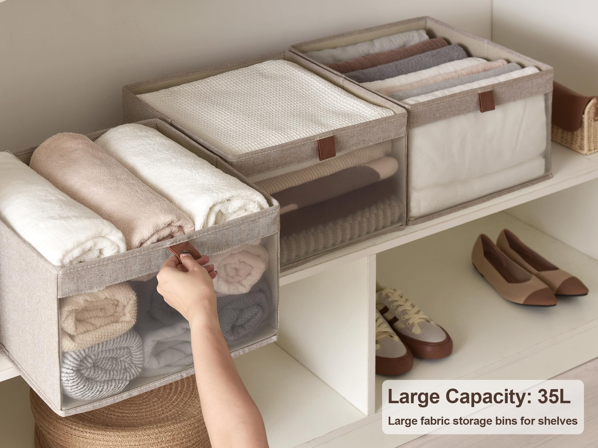 Storageworks Closet Storage Bins With Clear Window And 2 Handles, Foldable Storage Baskets For Shelves, Extra Large Fabric Organ