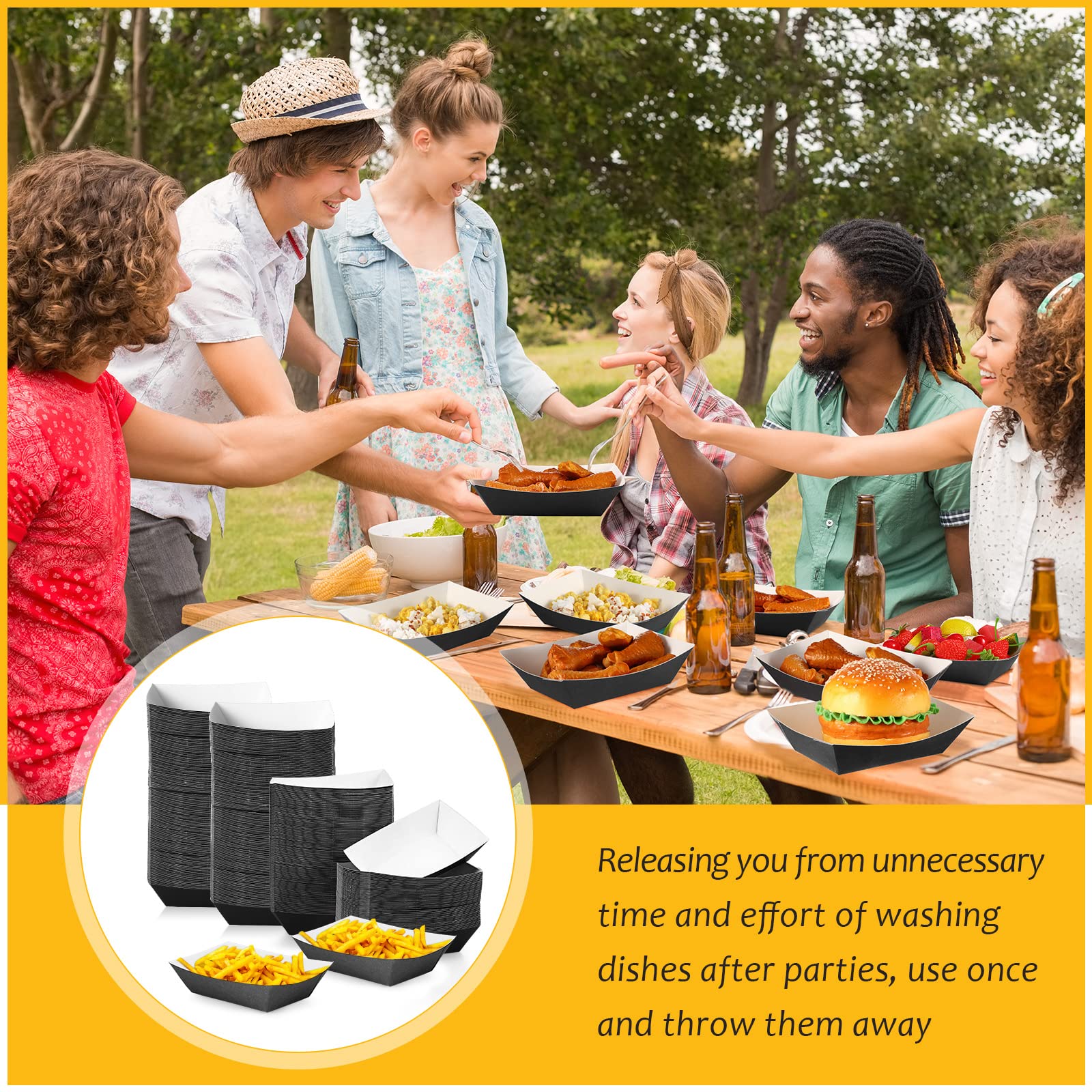 200 Pcs Paper Food Tray Disposable Paper Food Boats Paperboard Nacho Trays Hot Dog Serving Trays For Carnivals, Fairs, Festivals