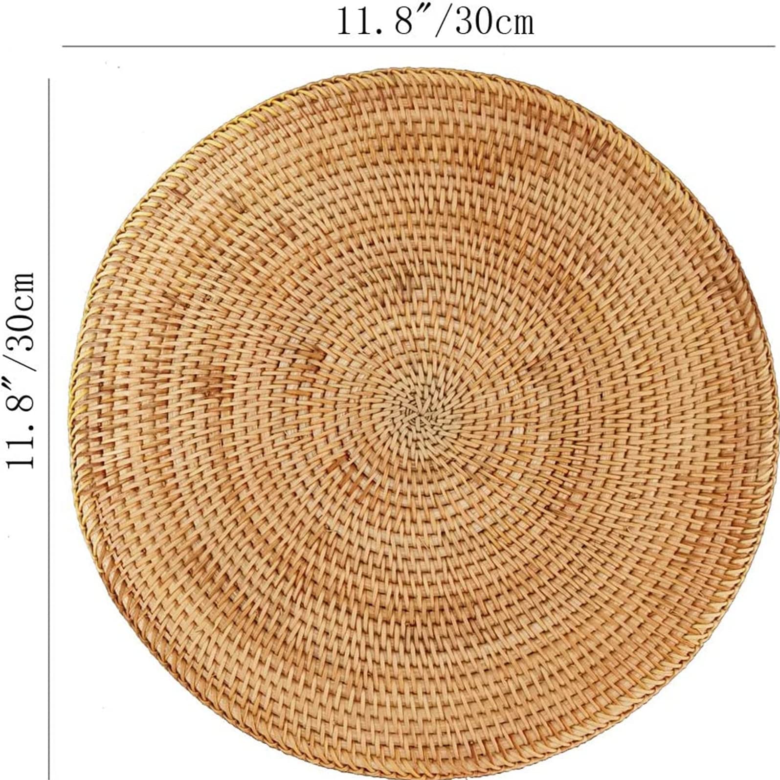 4Packs Round Rattan Table Mats, Set Of 4 12 Inch Woven Kitchen Placemats, Handmade Decorative Dish Trivet Mat For Dining Room, C
