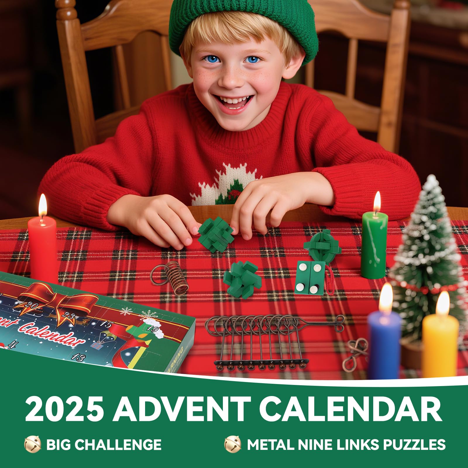 Advent Calendar 2025 for Boys Adults & Kids - Brain Teaser Christmas Countdown Calendar Gift Box with 24 Brain Teaser Puzzles, 2