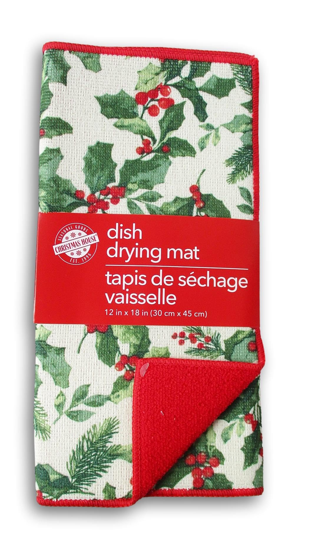 Christmas Time Christmas Winter Holiday Holly Dish Drying Mat - 12 X 18 Inches Multicolor