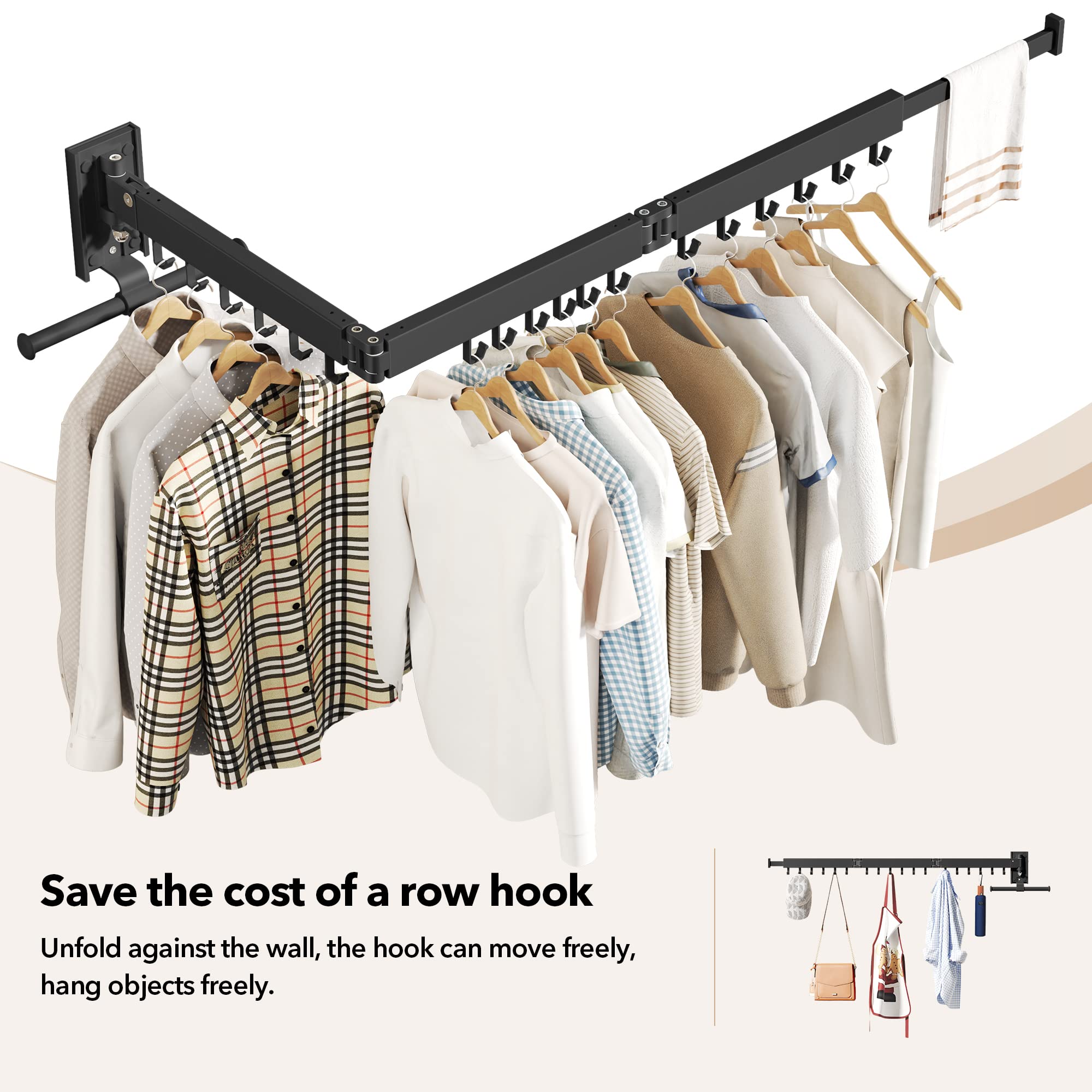 HEILAIYI Wall Mounted Clothes Hanger Clothes Drying Rack Laundry Drying Rack Clothes Rack Wall Mount Drying Rack Clothing Laundry Rack Folding Retractable Collapsible can Fold Upward & Left & Right