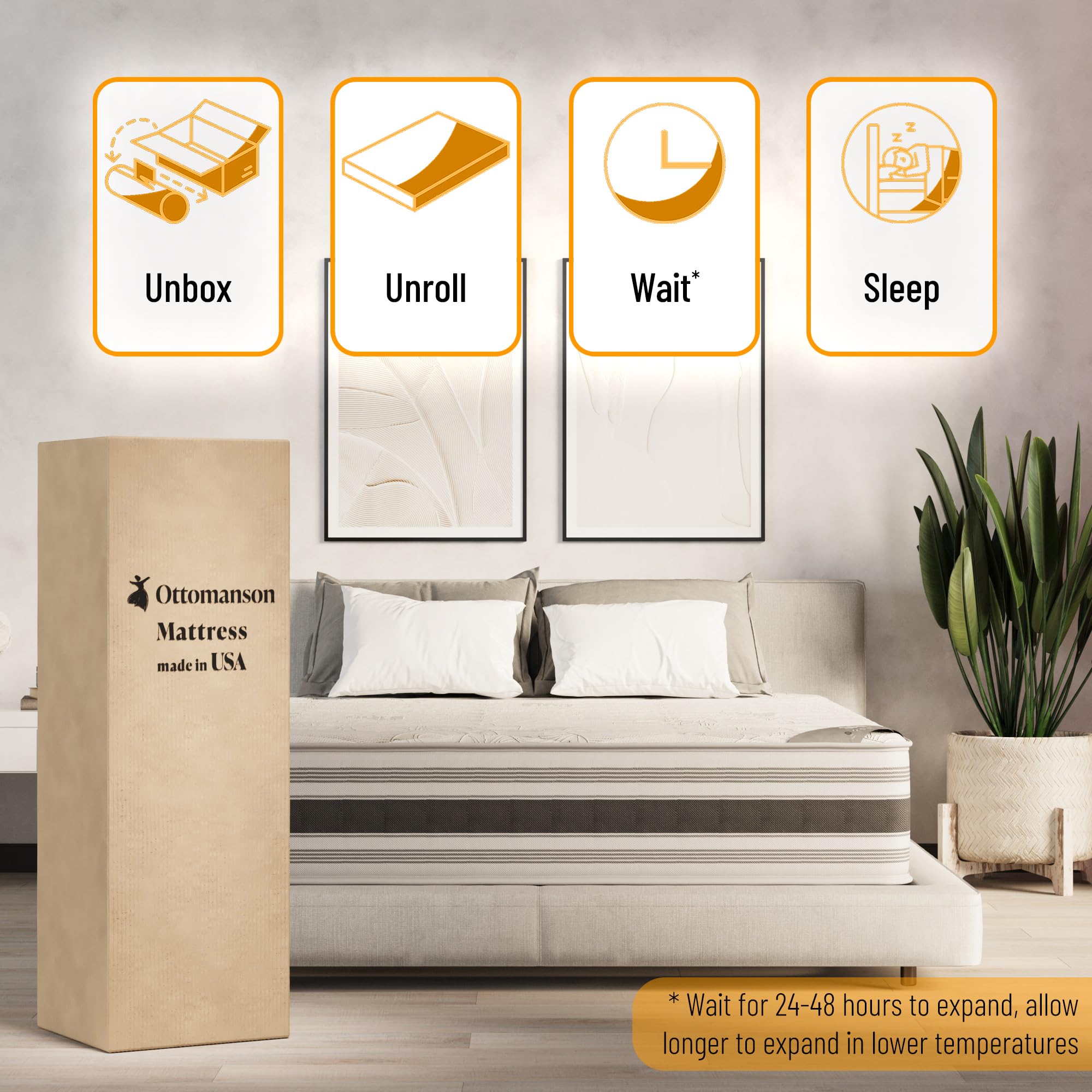 Ottomanson 12'' Queen Mattress In A Box Made In Usa, Firm Mattress, Hybrid Mattress Cool Improved Airflow With Edge To Edge Pock