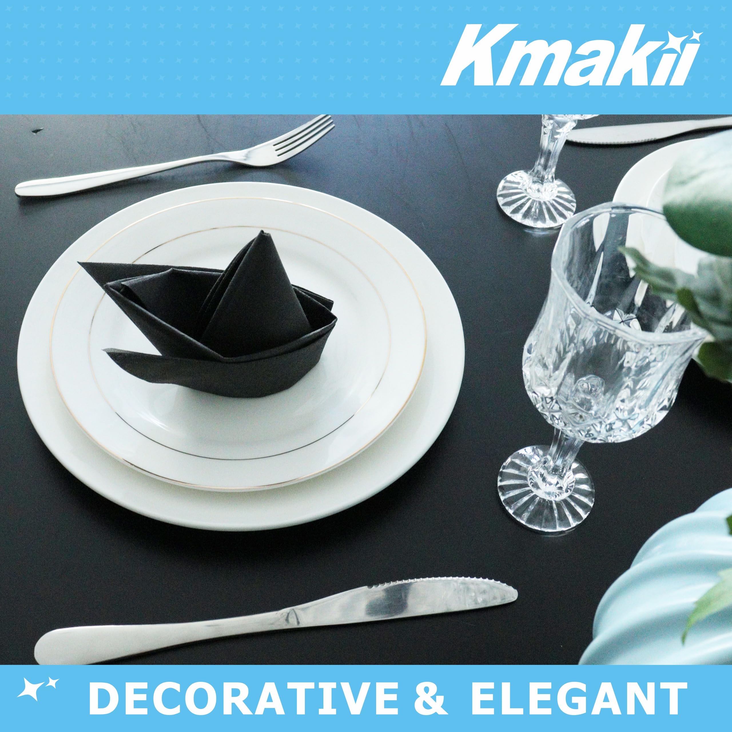 KMAKII Black Disposable Dinner Napkins Linen-Feel Colored Paper Napkins Premium Cloth Like Napkins Ideal For Restaurant  Events  Weddings&Party 50 Pack 16 x 16 inches