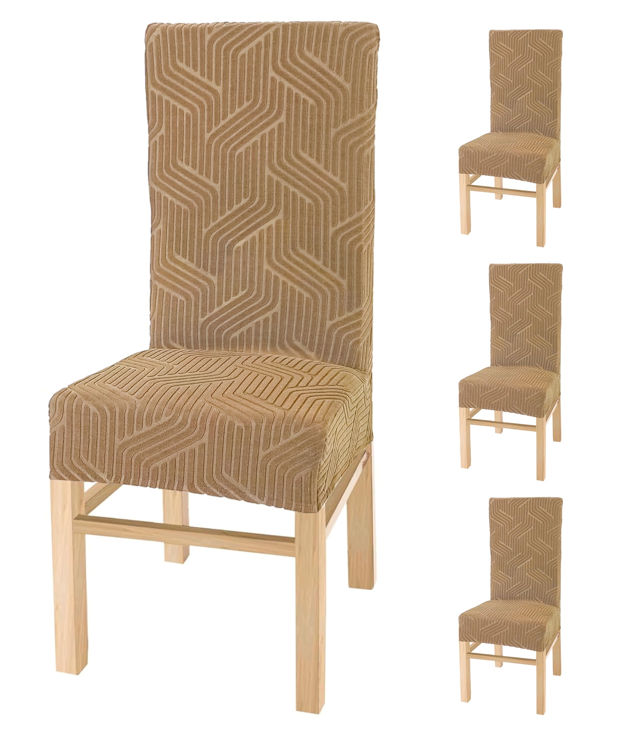Yellow Weaves Elastic Stretchable Dining Chair Cover, Removable Washable Elastic Self Jacquard Dining Chair Covers (Set Of 4, Go