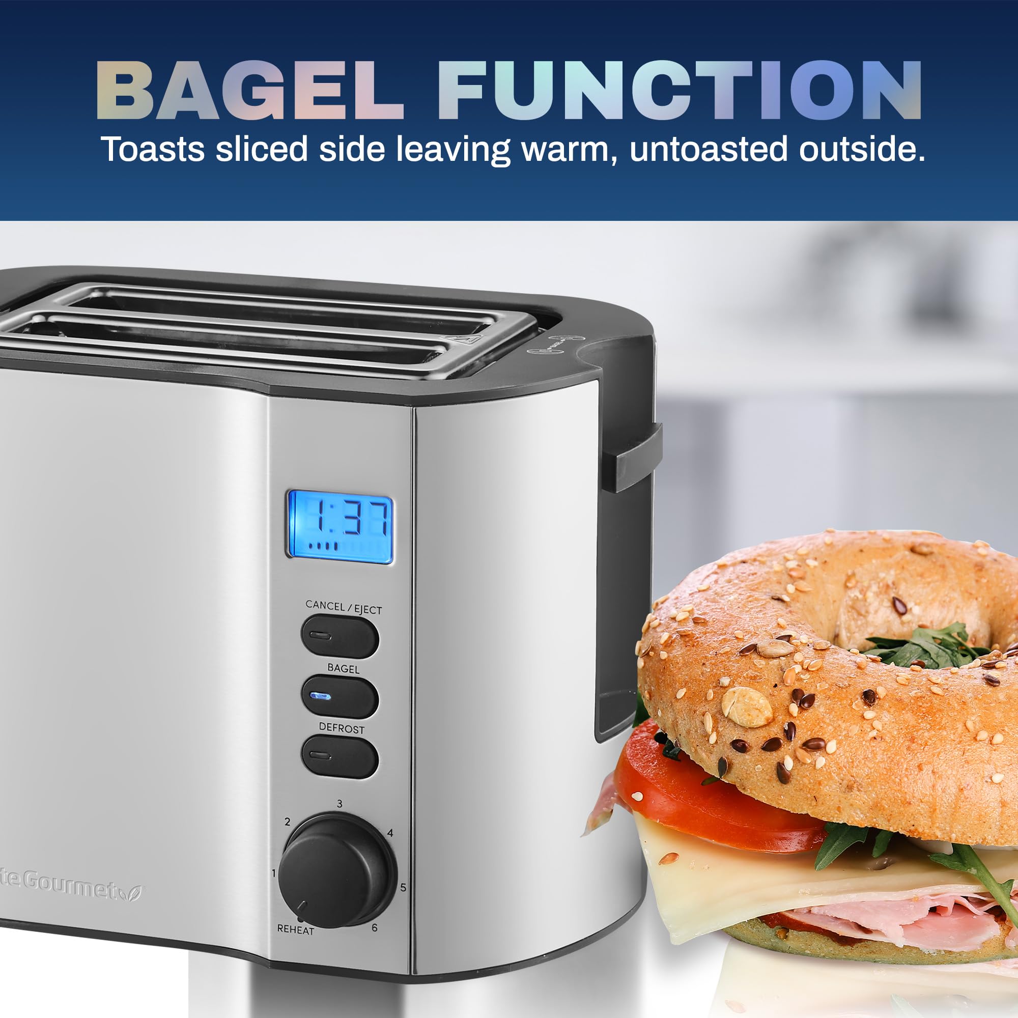 Elite Gourmet 2-Slice Toaster, Stainless Steel, Extra Wide Slot, 6 Toast Settings, Bagel Function, Model ECT2145