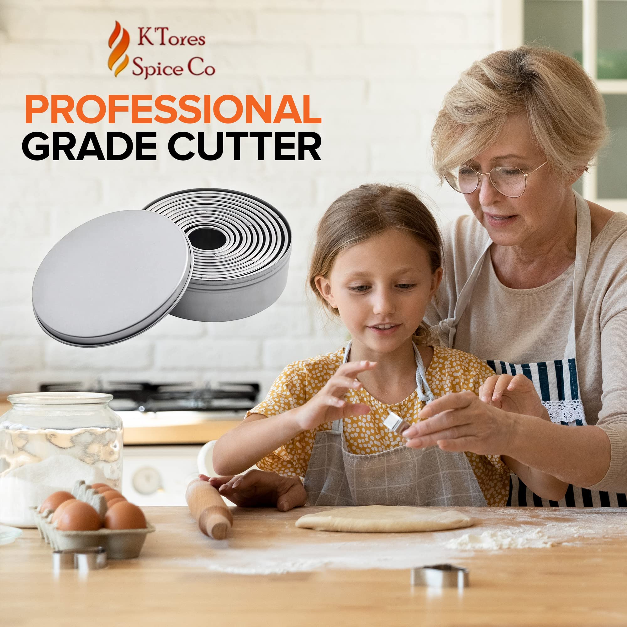 K'TORES SPICE CO Stainless Steel Cookie Cutter Set - 11 Piece Round Baking Pastry Cutters in Steel - Model KTR-169-10021